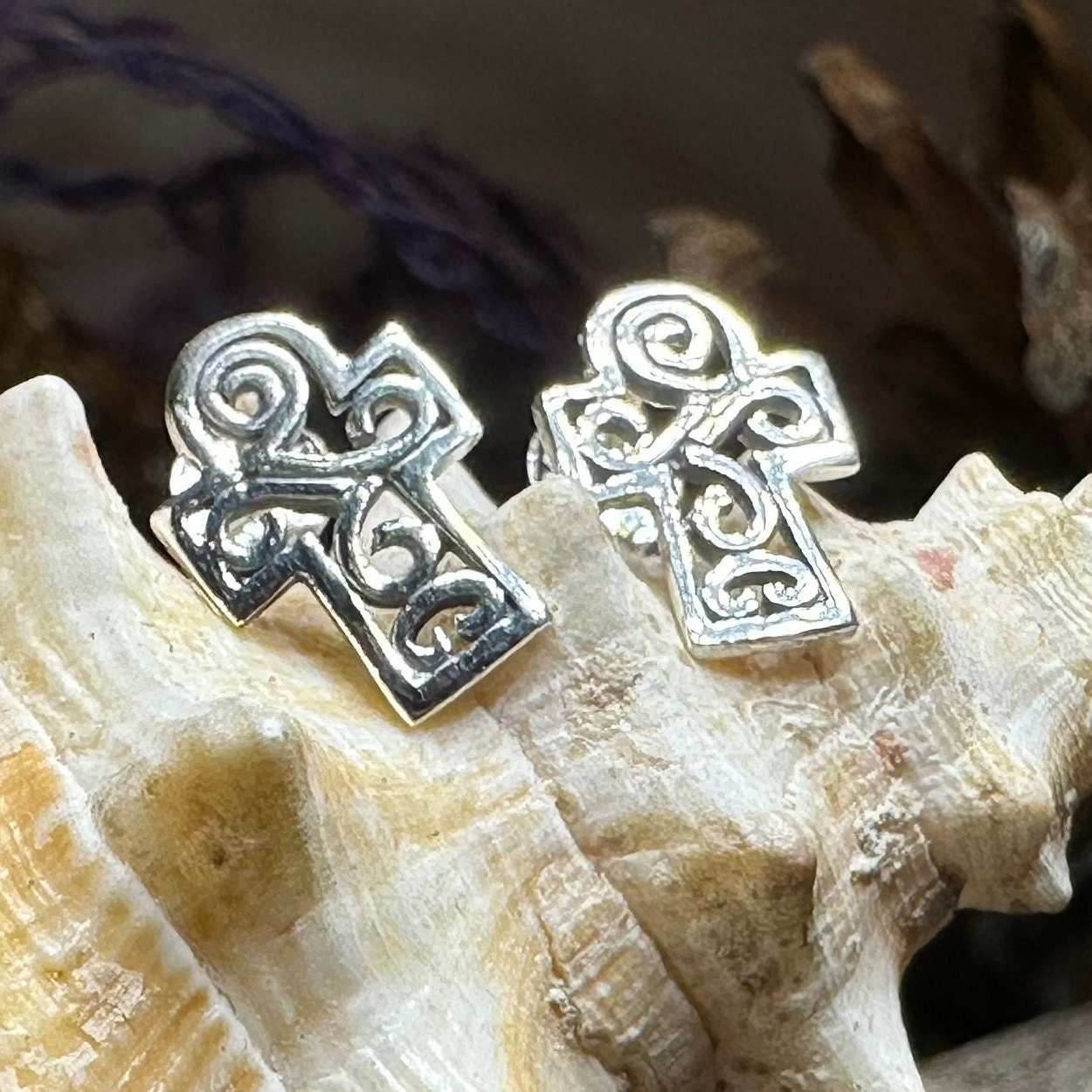 Iona Celtic Cross Post Earrings - 