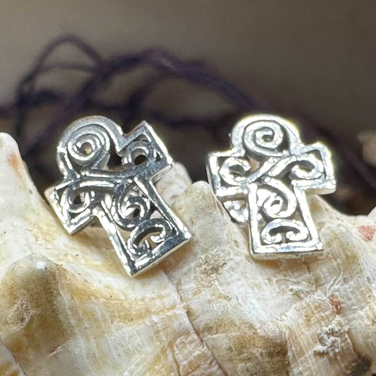Iona Celtic Cross Post Earrings - 