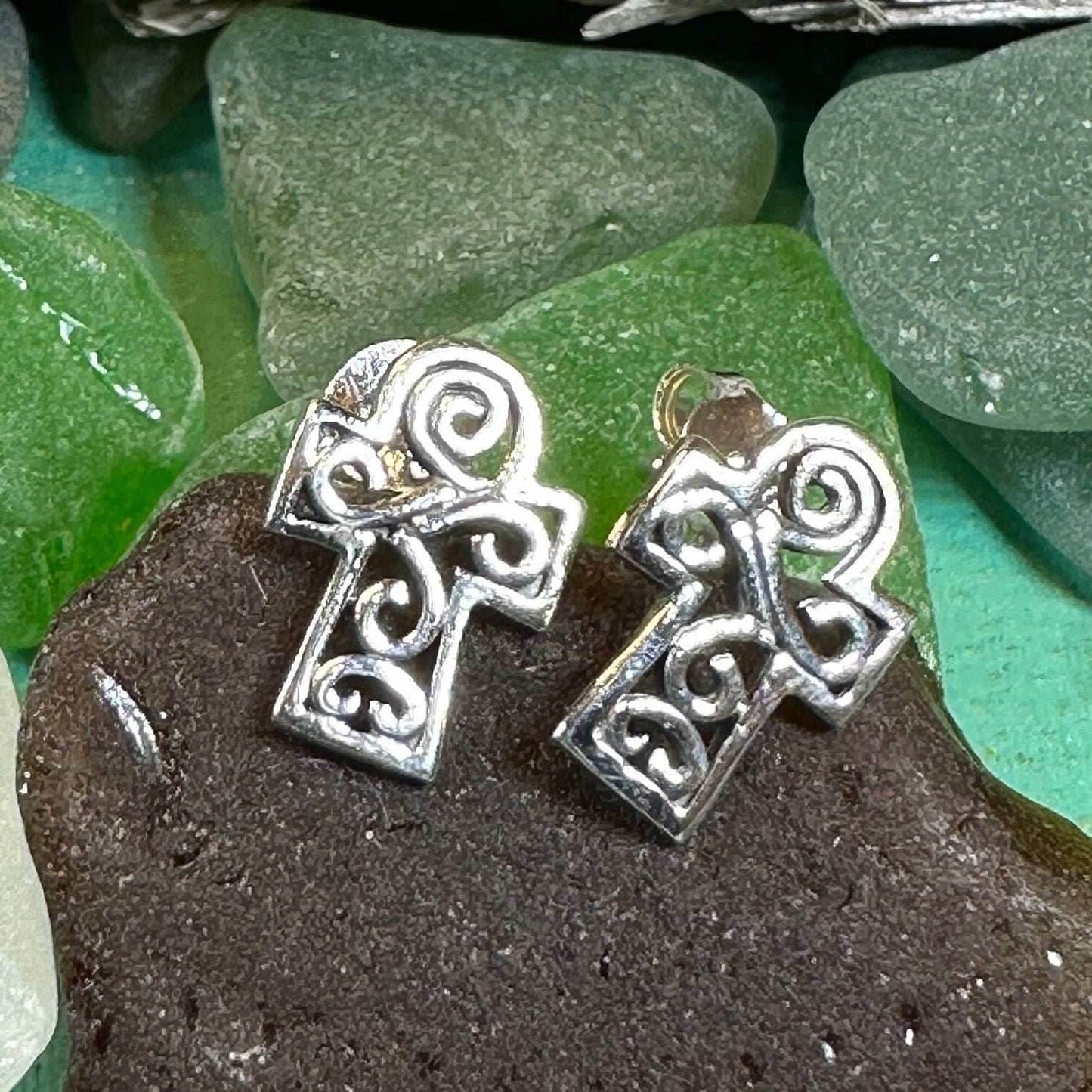 Iona Celtic Cross Post Earrings - 