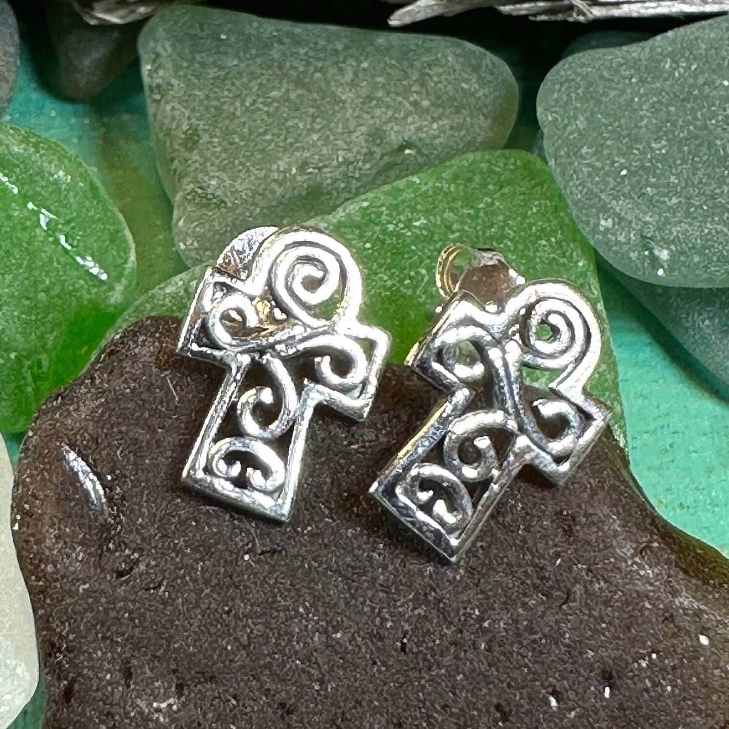 Iona Celtic Cross Post Earrings - 