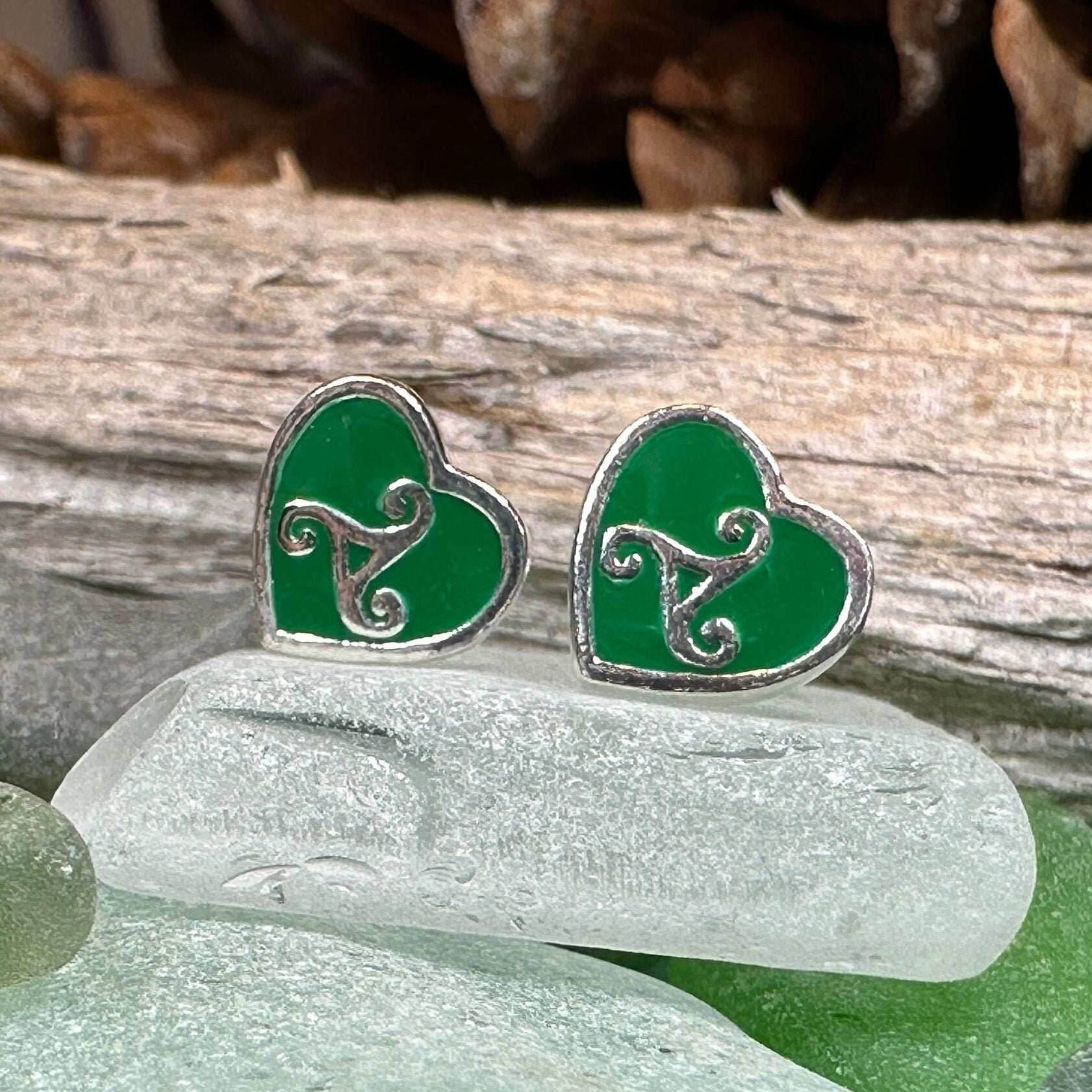Green Celtic Spiral Earrings - 