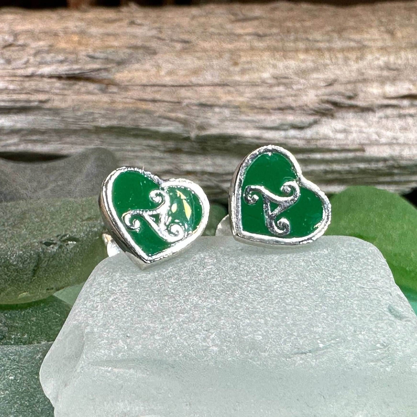 Green Celtic Spiral Earrings - 