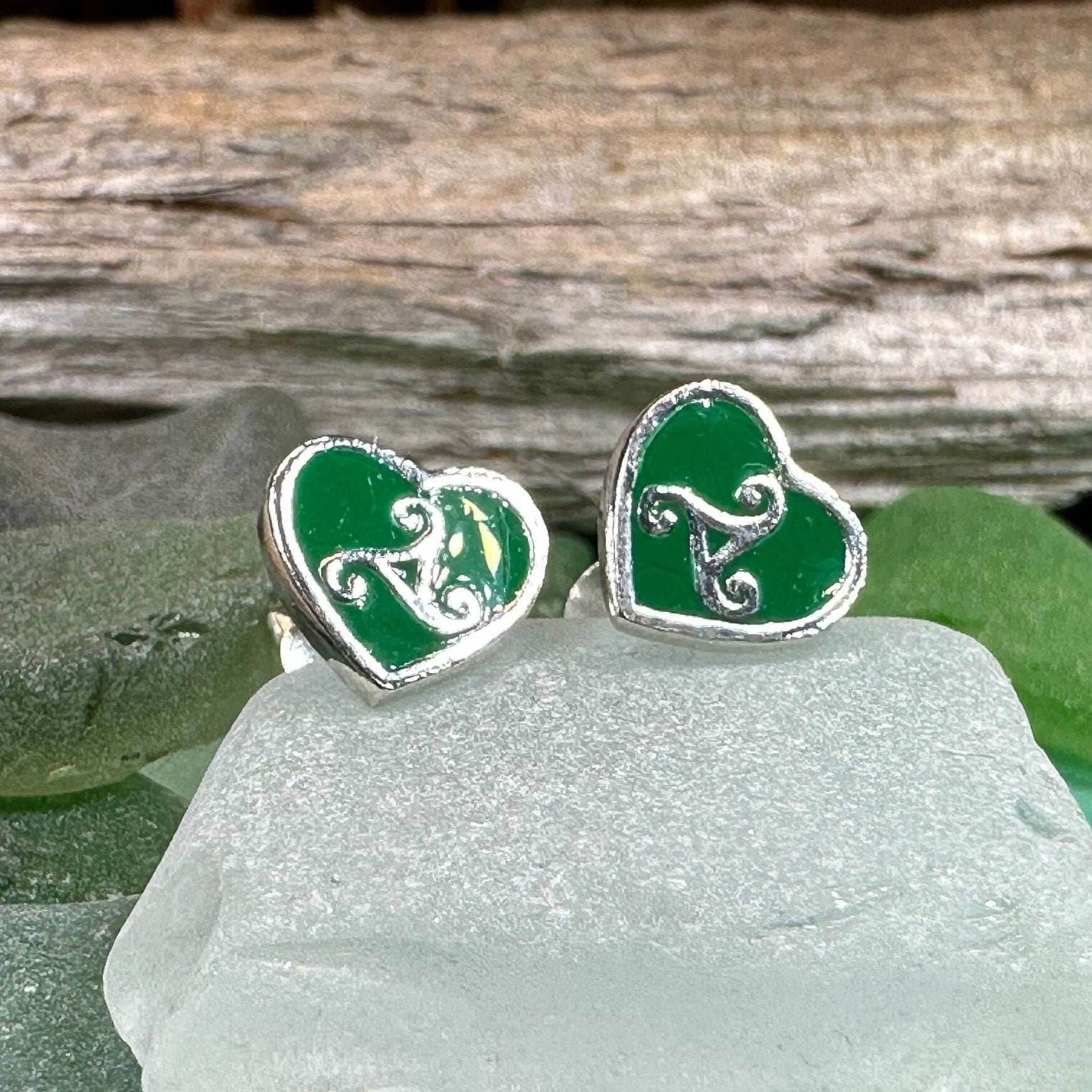 Green Celtic Spiral Earrings - 