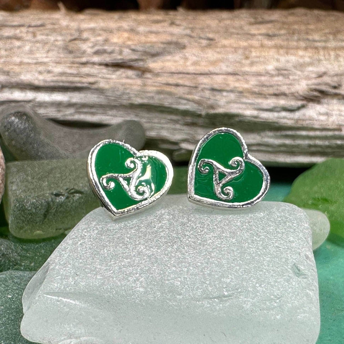 Green Celtic Spiral Earrings - 