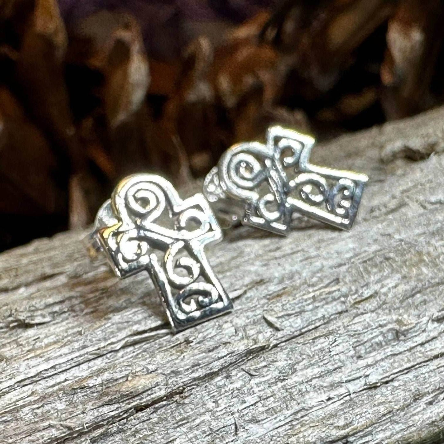 Iona Celtic Cross Post Earrings - 