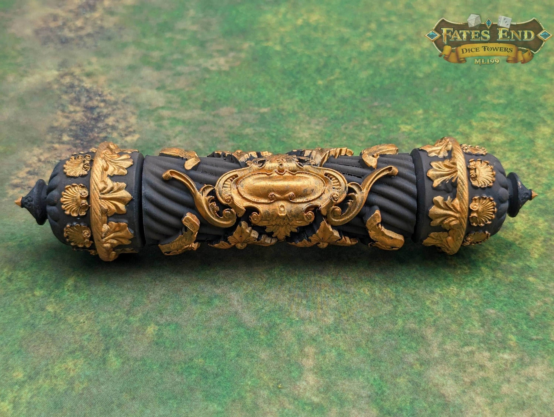 Scroll Case 3D Printed Dice Jail | RPG Dice Vault | D20 Storage Box | Player Gift - Fate's End Furhaven Collection - Enchanting secrets! - Black / Yes- Include Random Dice Set