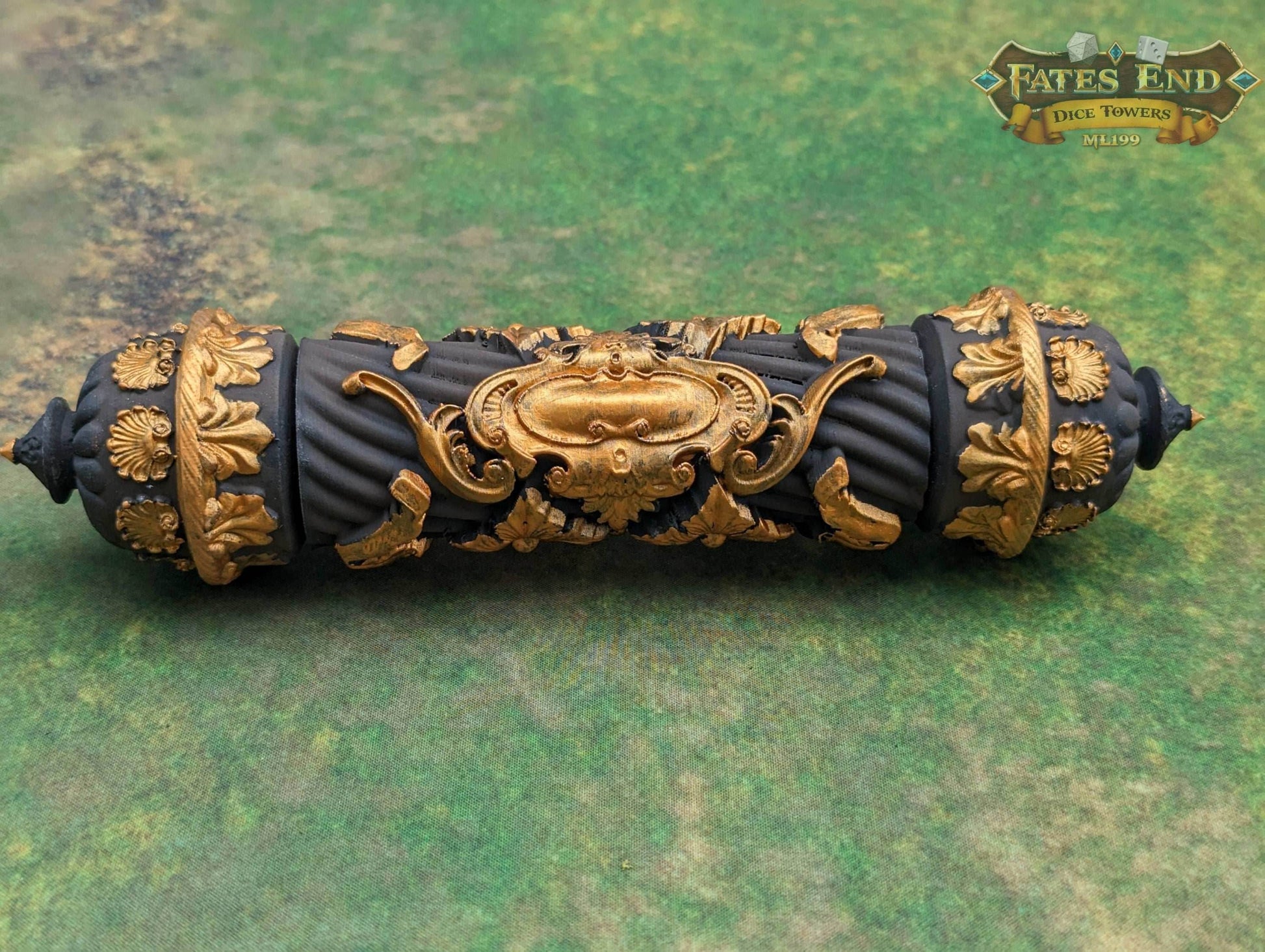 Scroll Case 3D Printed Dice Jail | RPG Dice Vault | D20 Storage Box | Player Gift - Fate's End Furhaven Collection - Enchanting secrets! - Black / Yes- Include Random Dice Set