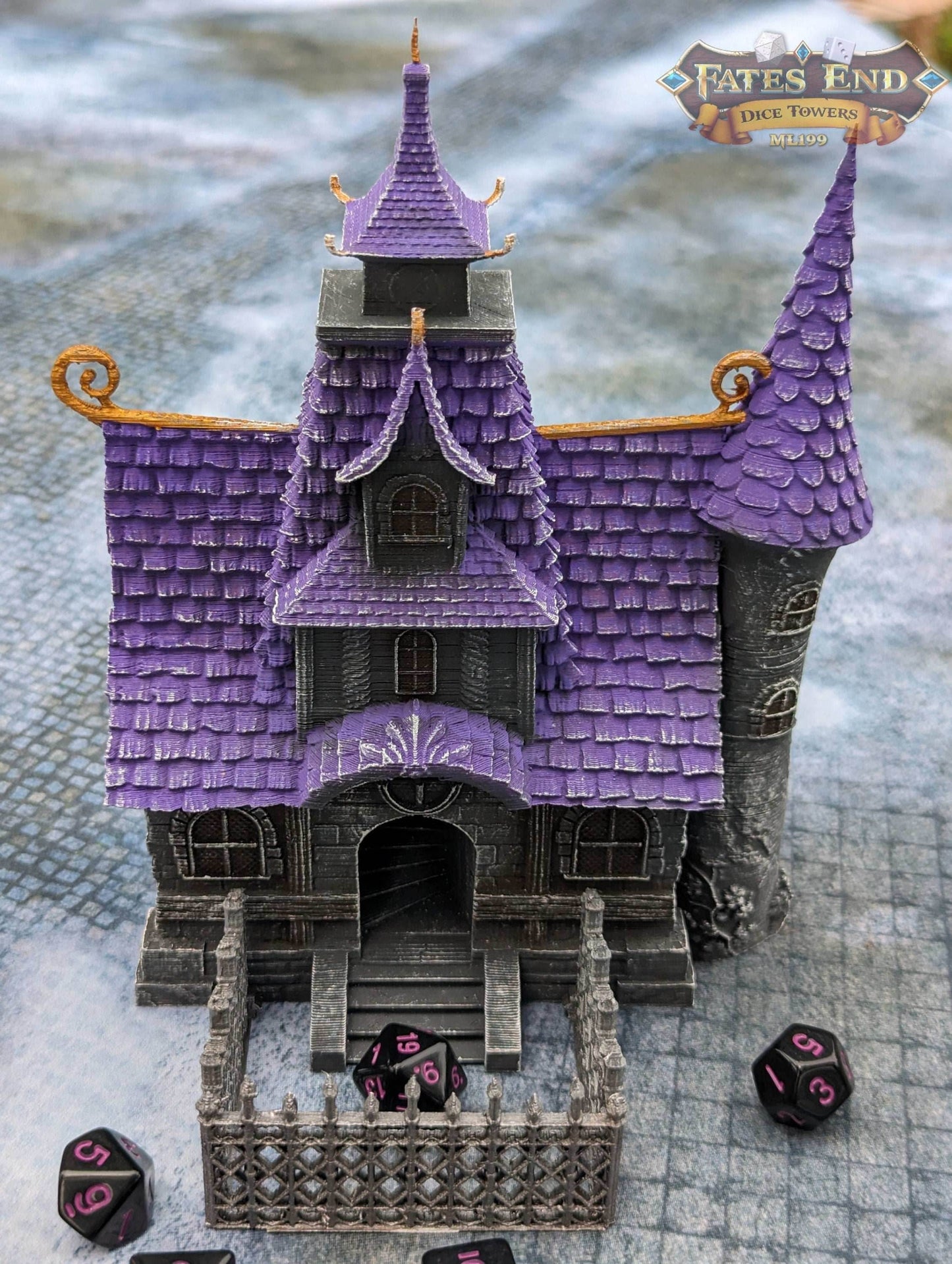 Orphanage Schoolhouse 3D Printed Dice Tower - Fate's End Furhaven Collection - Journey Back to a Time of Old Tales and Whispered Legends! - Black / Yes- Include Random Dice Set