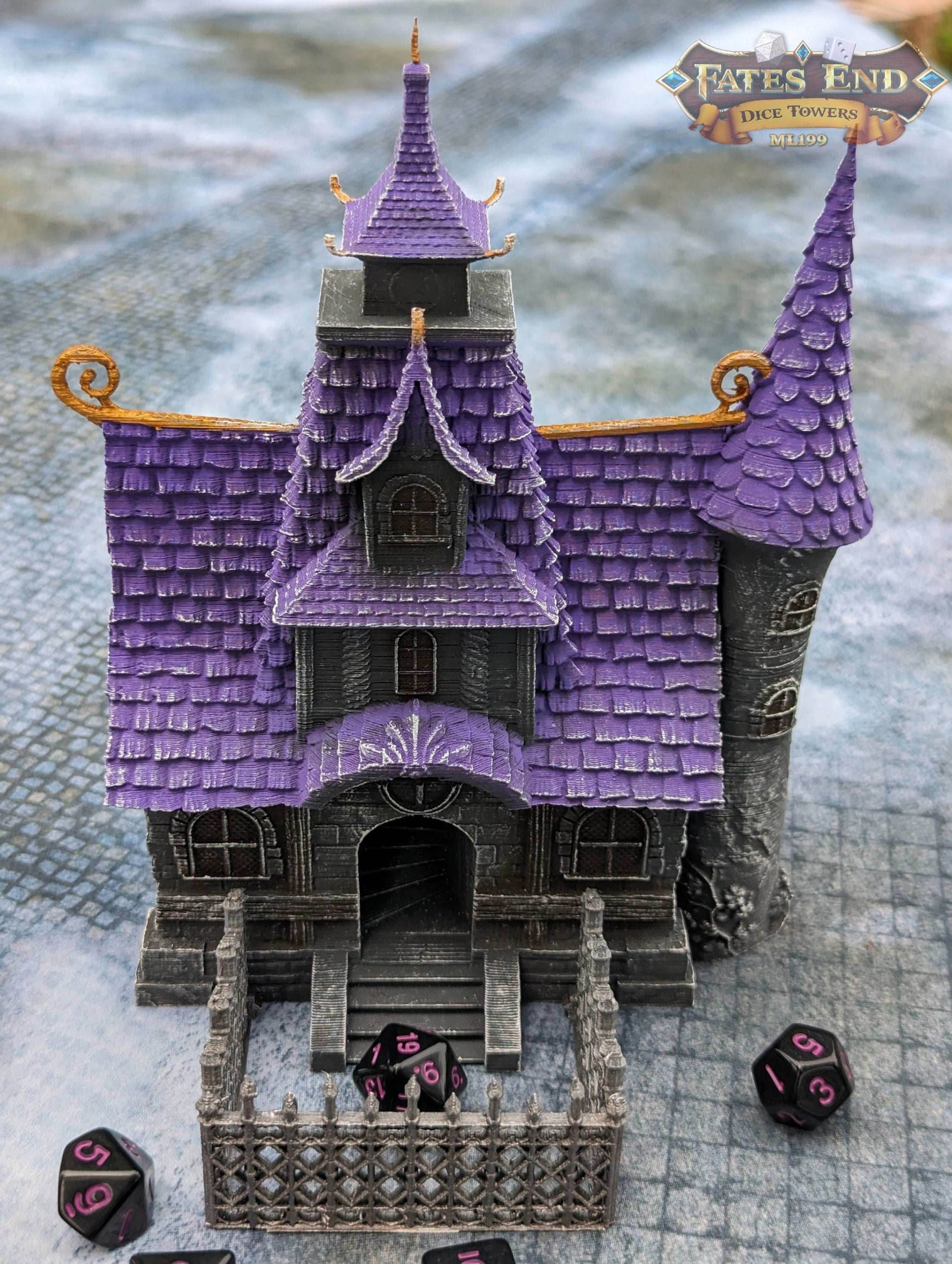 Orphanage Schoolhouse 3D Printed Dice Tower - Fate's End Furhaven Collection - Journey Back to a Time of Old Tales and Whispered Legends! - Black / Yes- Include Random Dice Set