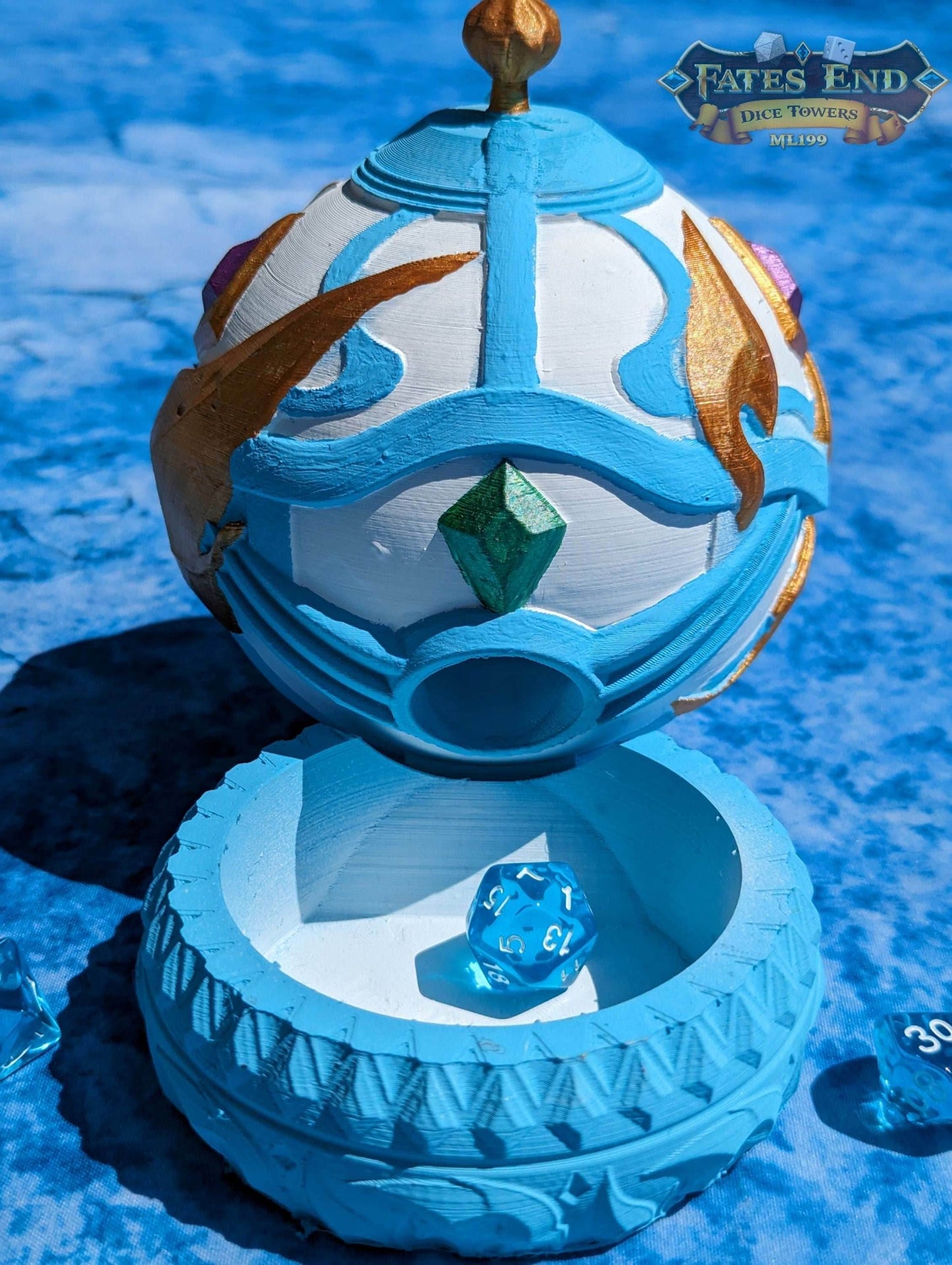 Monk's Spirit Orb 3D Printed Dice Tower- Fate's End Furhaven Collection - Embrace tranquility! - Black / Yes- Include Random Dice Set