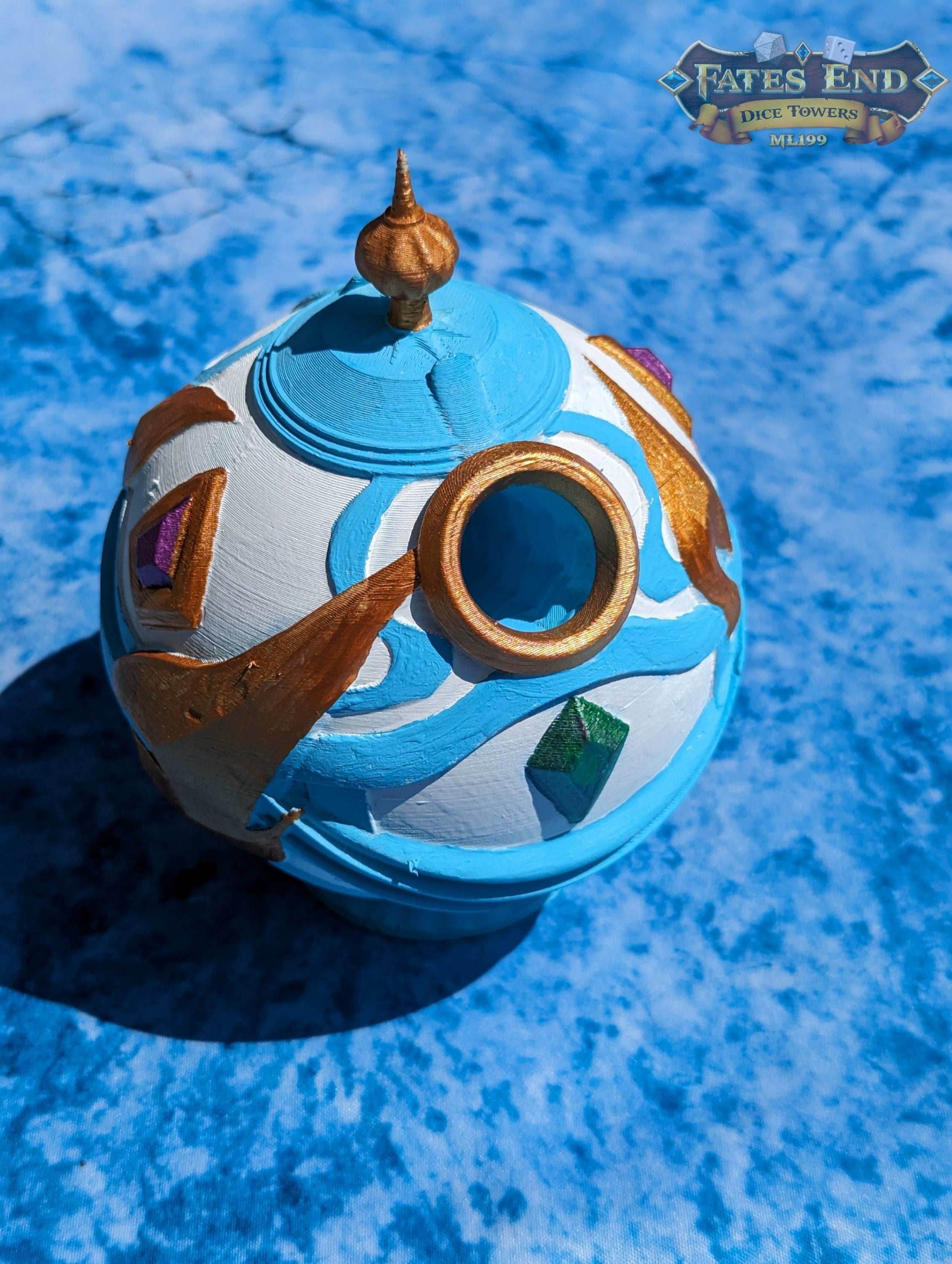 Monk's Spirit Orb 3D Printed Dice Tower- Fate's End Furhaven Collection - Embrace tranquility! - Black / Yes- Include Random Dice Set