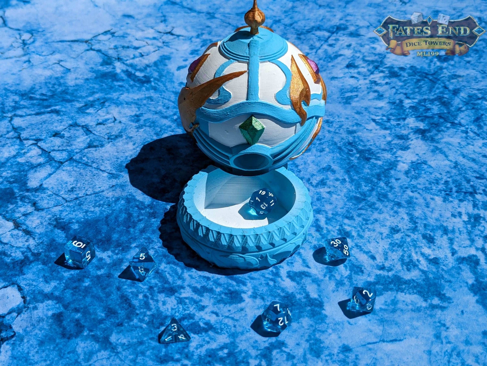 Monk's Spirit Orb 3D Printed Dice Tower- Fate's End Furhaven Collection - Embrace tranquility! - Black / Yes- Include Random Dice Set