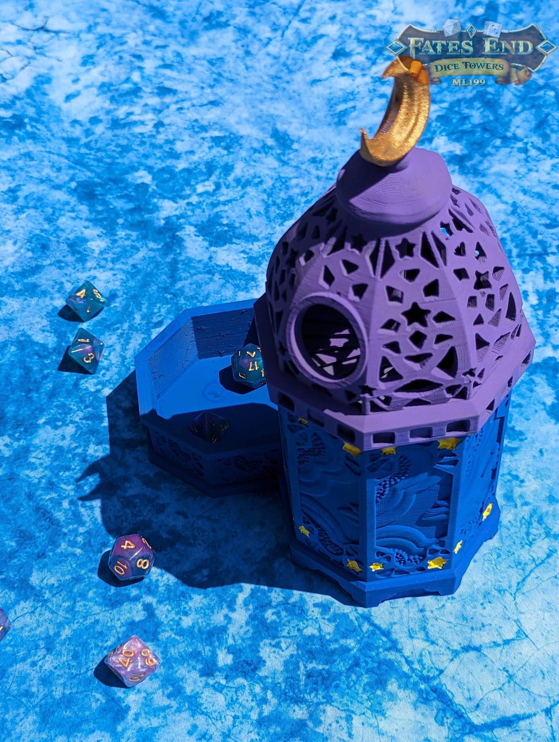 Lantern 3D Printed Dice Tower - Fate's End Furhaven Collection - Illuminate Your Destiny! - Black / Yes- Include Random Dice Set