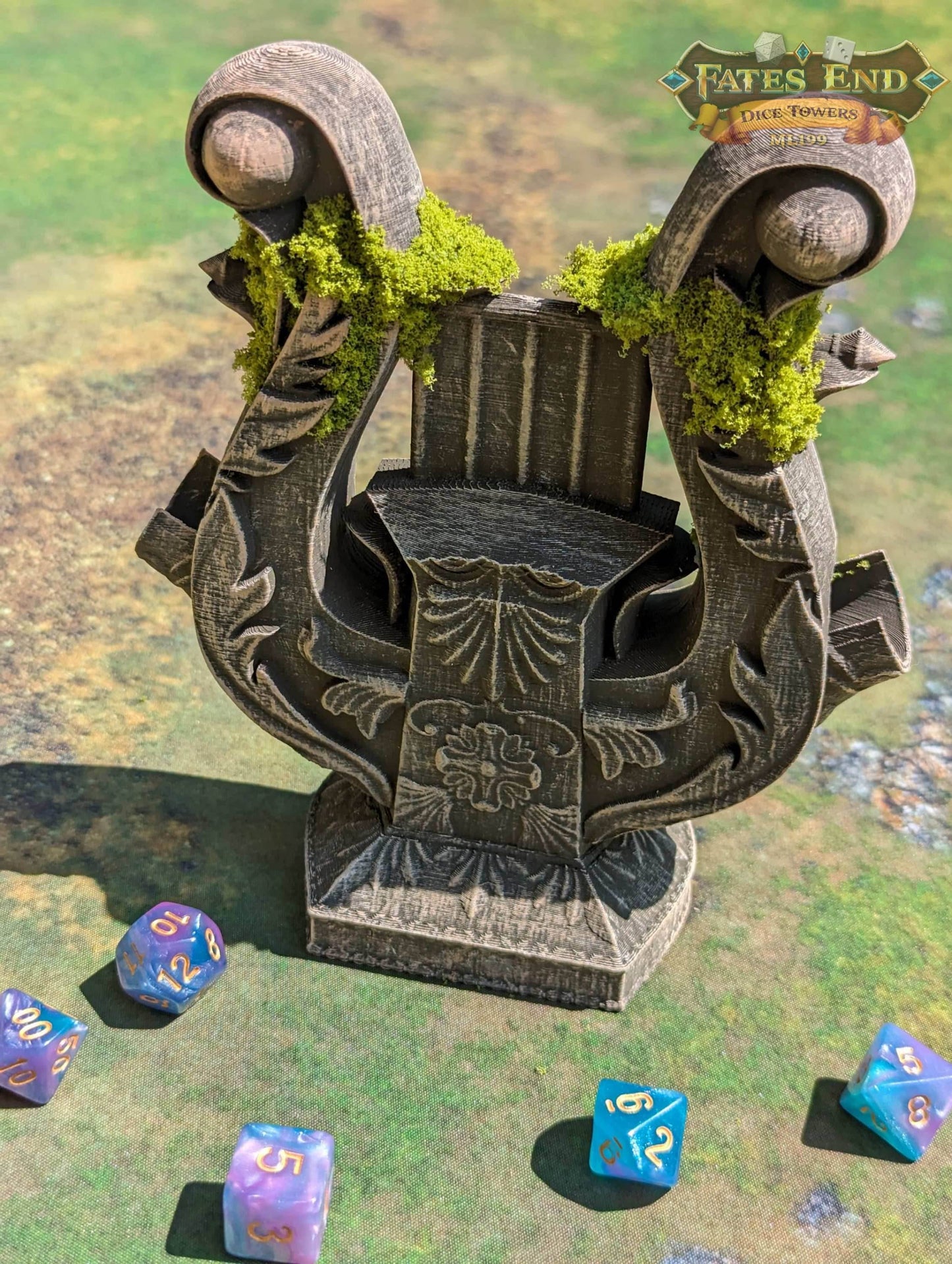 Bard's Lyre Dice Tower - Fate's End Collection - Echoes of Epic Tales with Every Dice Serenade. - Black / Yes- Include Random Dice Set