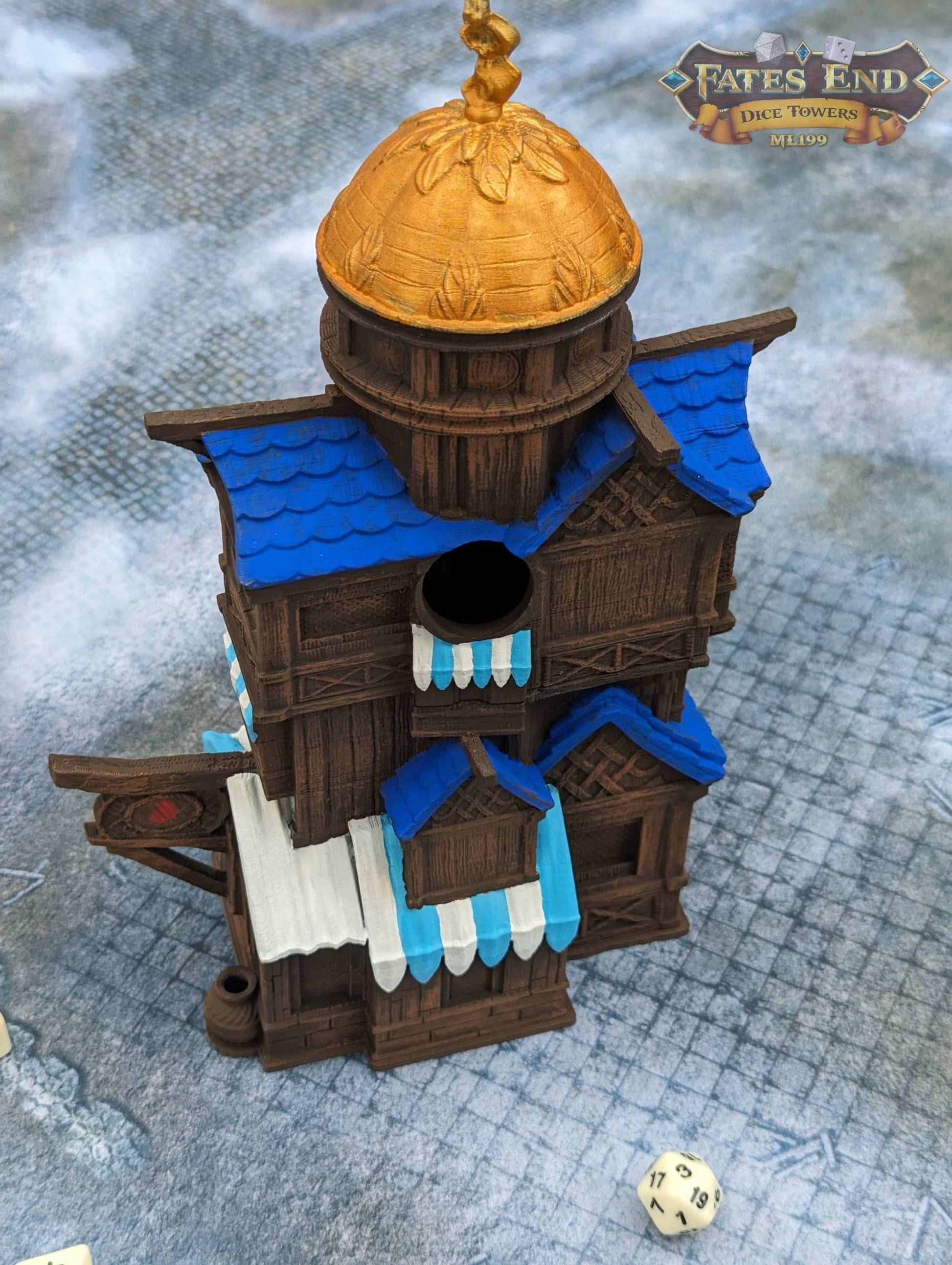 Catfolk-Tabaxi 3D Printed Dice Tower - Fate's End Collection - Pounce on Destiny with Feline Grace and Mystery. - Black / Yes- Include Random Dice Set