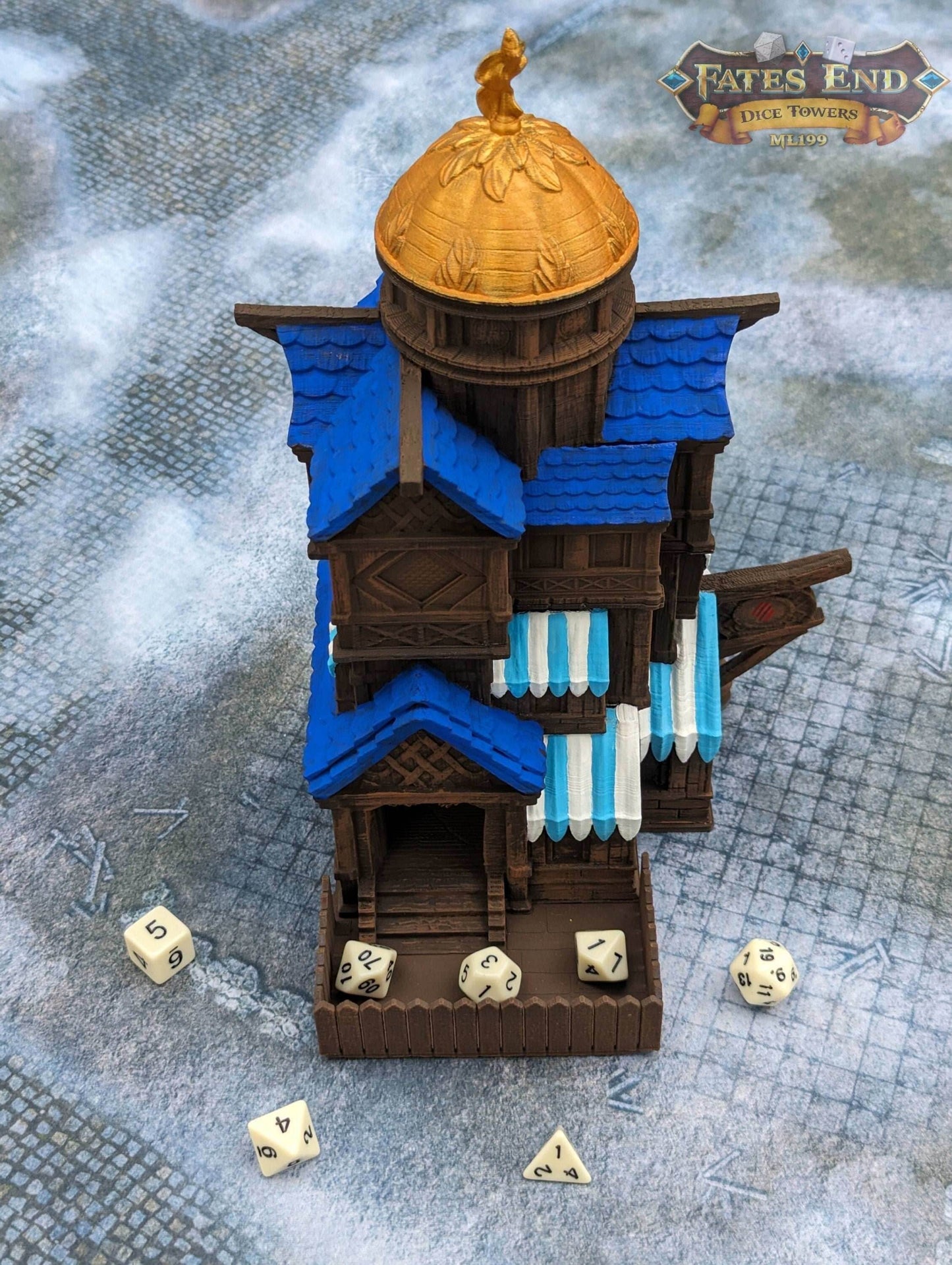 Catfolk-Tabaxi 3D Printed Dice Tower - Fate's End Collection - Pounce on Destiny with Feline Grace and Mystery. - Black / Yes- Include Random Dice Set