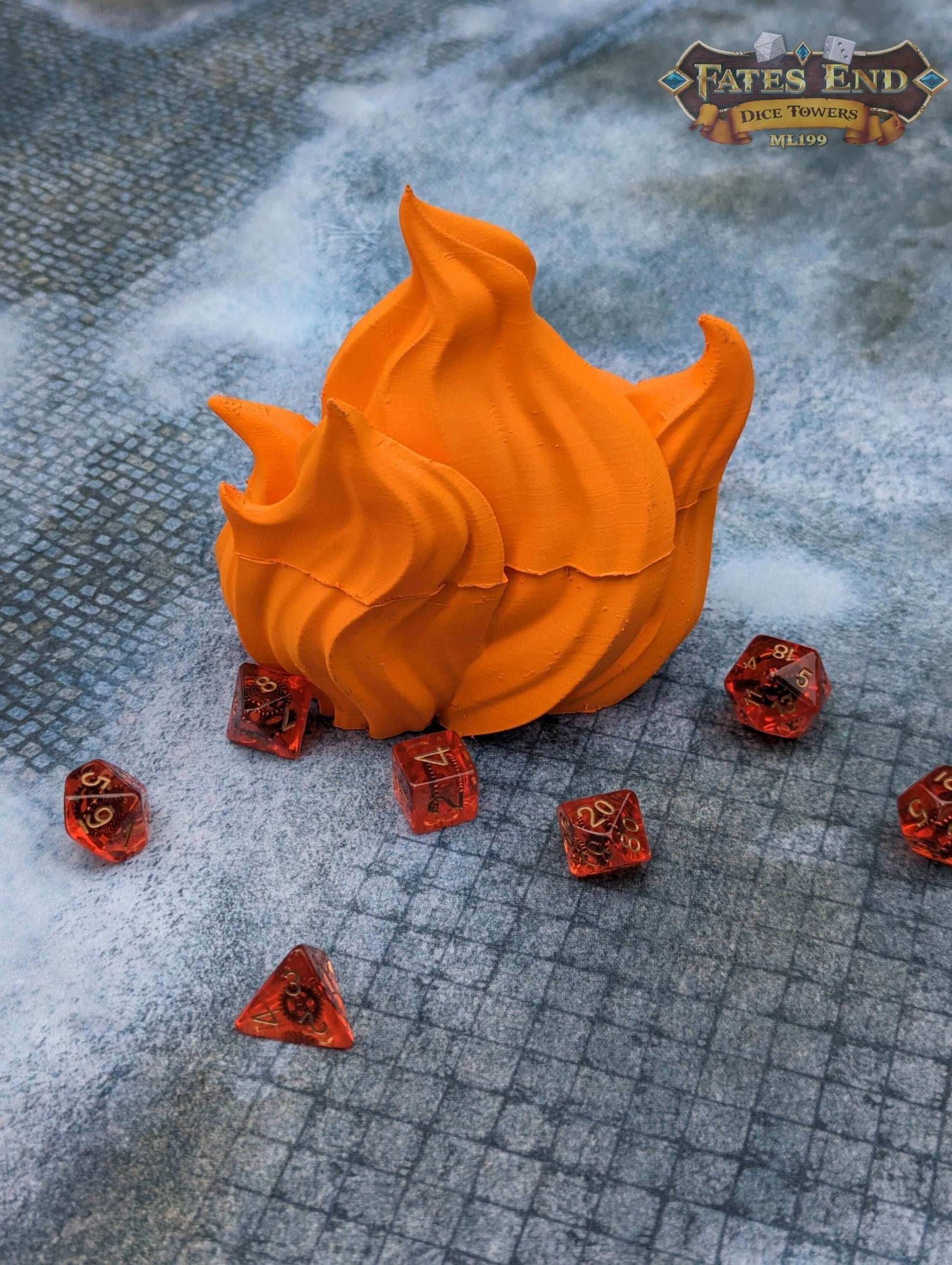 Sorcerer Fire 3D Printed Dice Jail | RPG Dice Vault | D20 Storage Box | Player Gift | Fate's End Collection - Embrace the Arcane Power! - Black / Yes- Include Random Dice Set