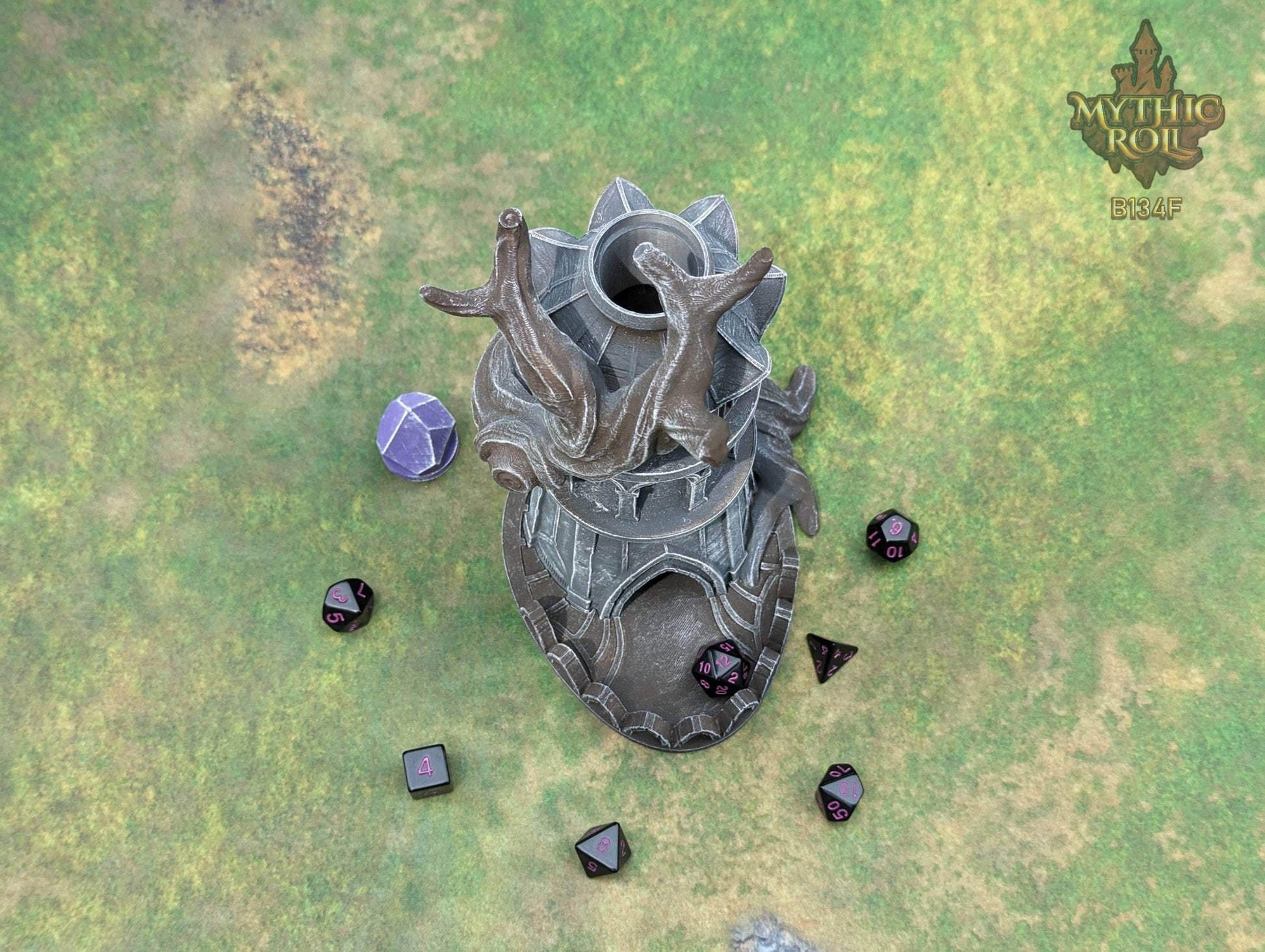 Elven Tree of Life 3D Printed Druid Dice Tower - Mythic Roll by Unchained Games | Elf D20 Dice Roller | Dice Vault - Embracing Nature! - Black / Yes- Include Random Dice Set