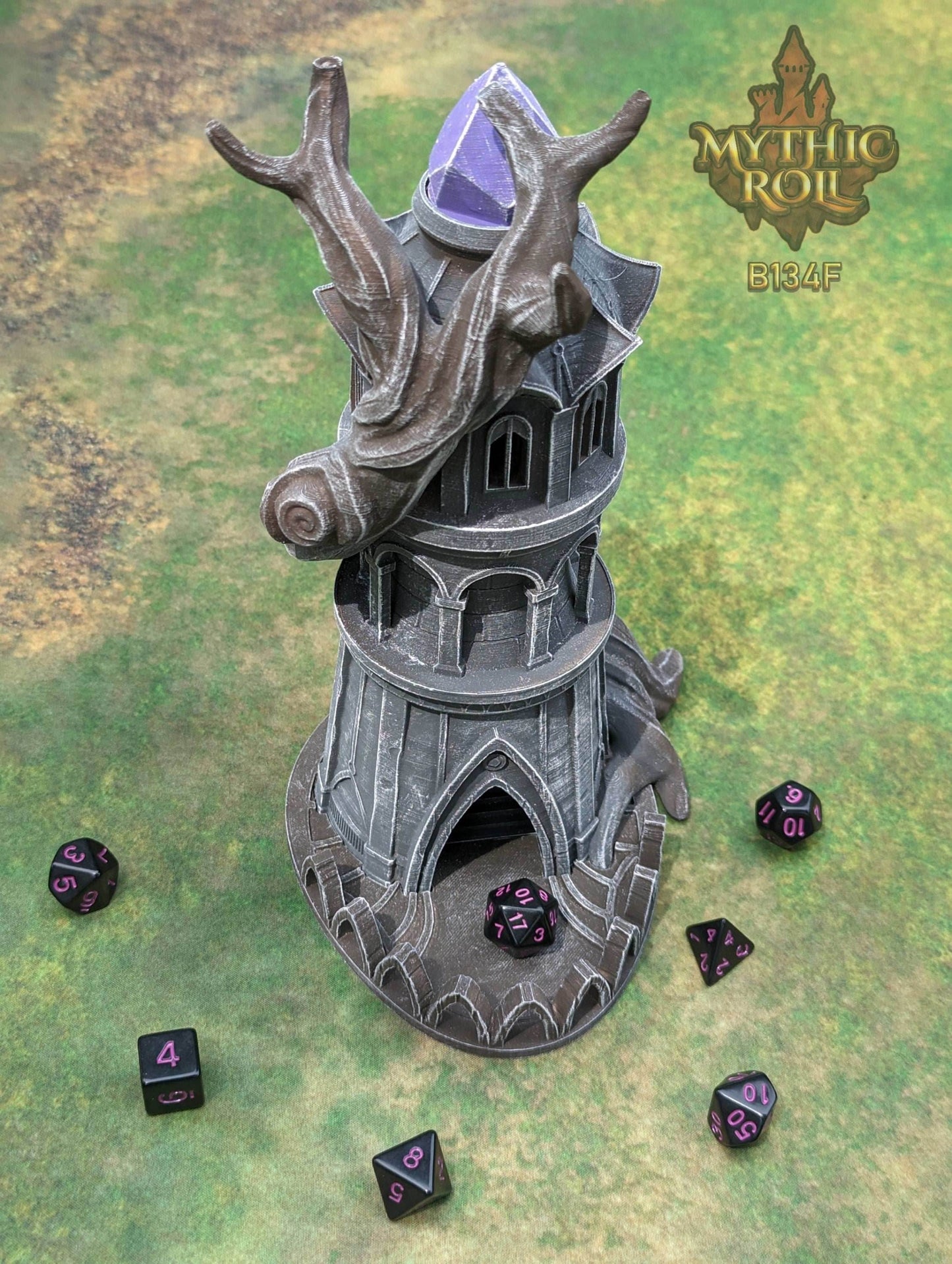 Elven Tree of Life 3D Printed Druid Dice Tower - Mythic Roll by Unchained Games | Elf D20 Dice Roller | Dice Vault - Embracing Nature! - Black / Yes- Include Random Dice Set