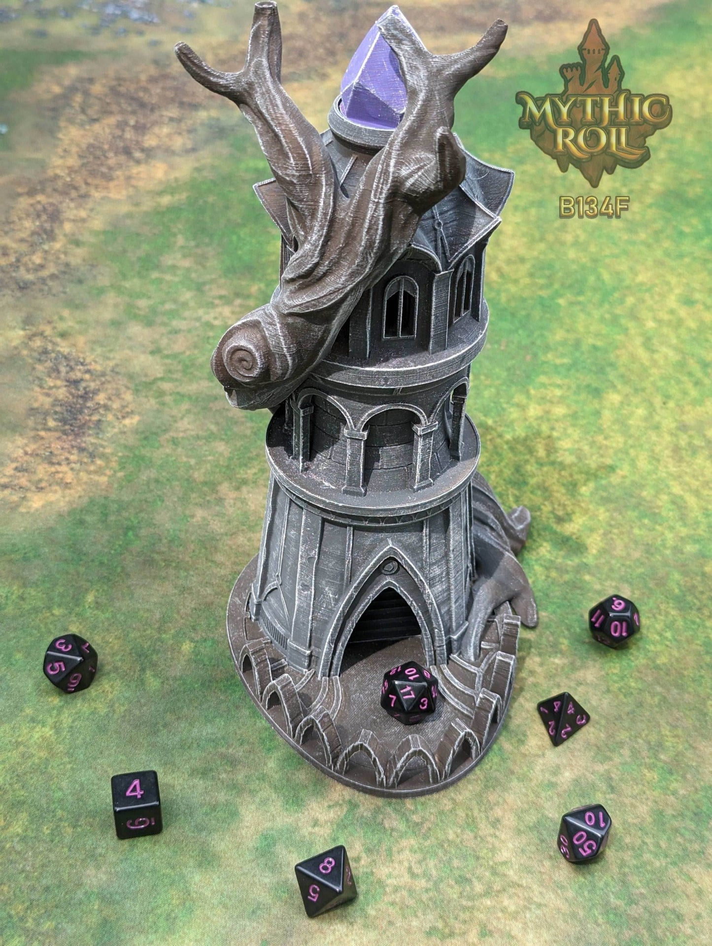 Elven Tree of Life 3D Printed Druid Dice Tower - Mythic Roll by Unchained Games | Elf D20 Dice Roller | Dice Vault - Embracing Nature! - Black / Yes- Include Random Dice Set