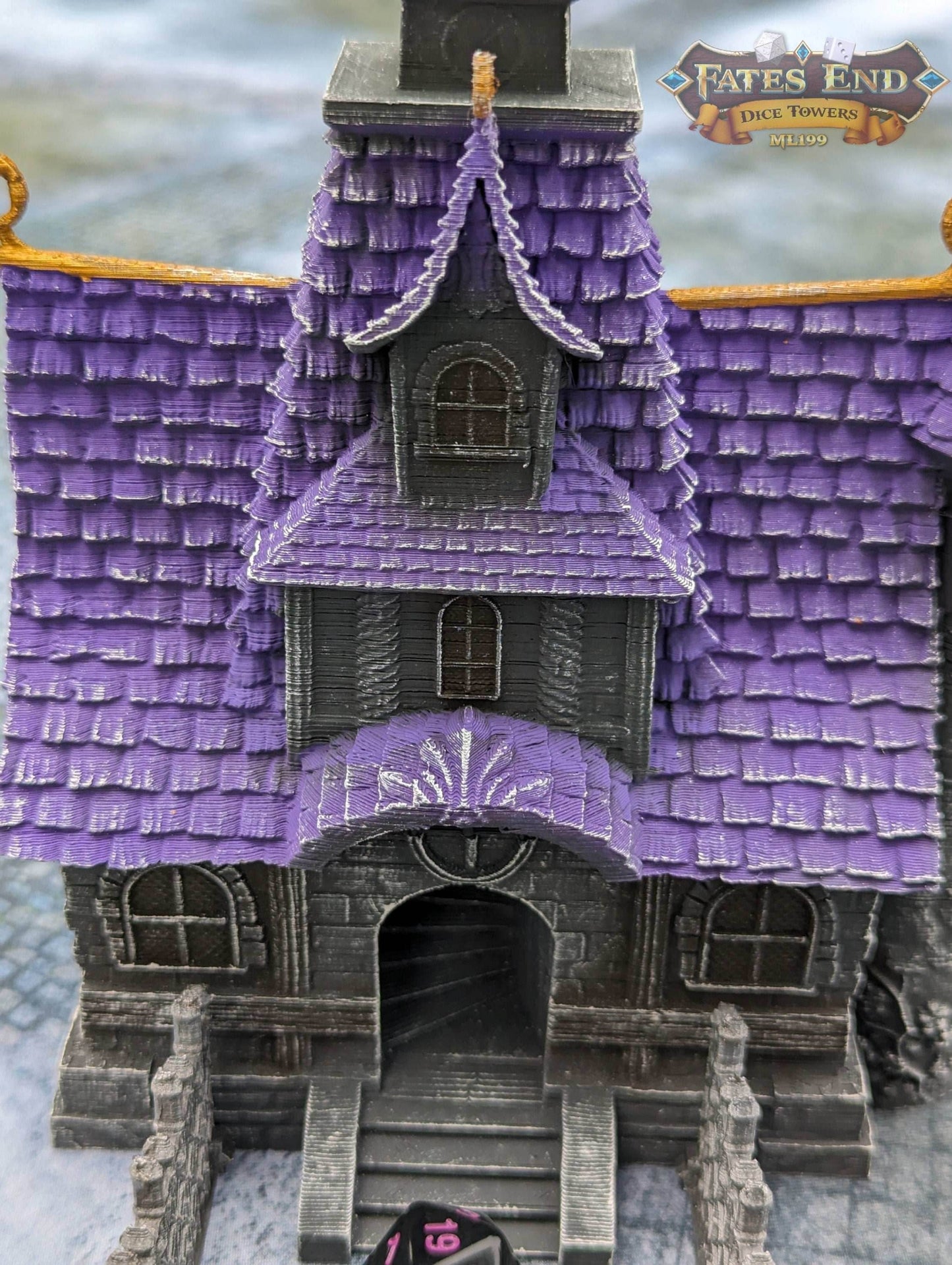 Orphanage Schoolhouse 3D Printed Dice Tower - Fate's End Furhaven Collection - Journey Back to a Time of Old Tales and Whispered Legends! - Black / Yes- Include Random Dice Set
