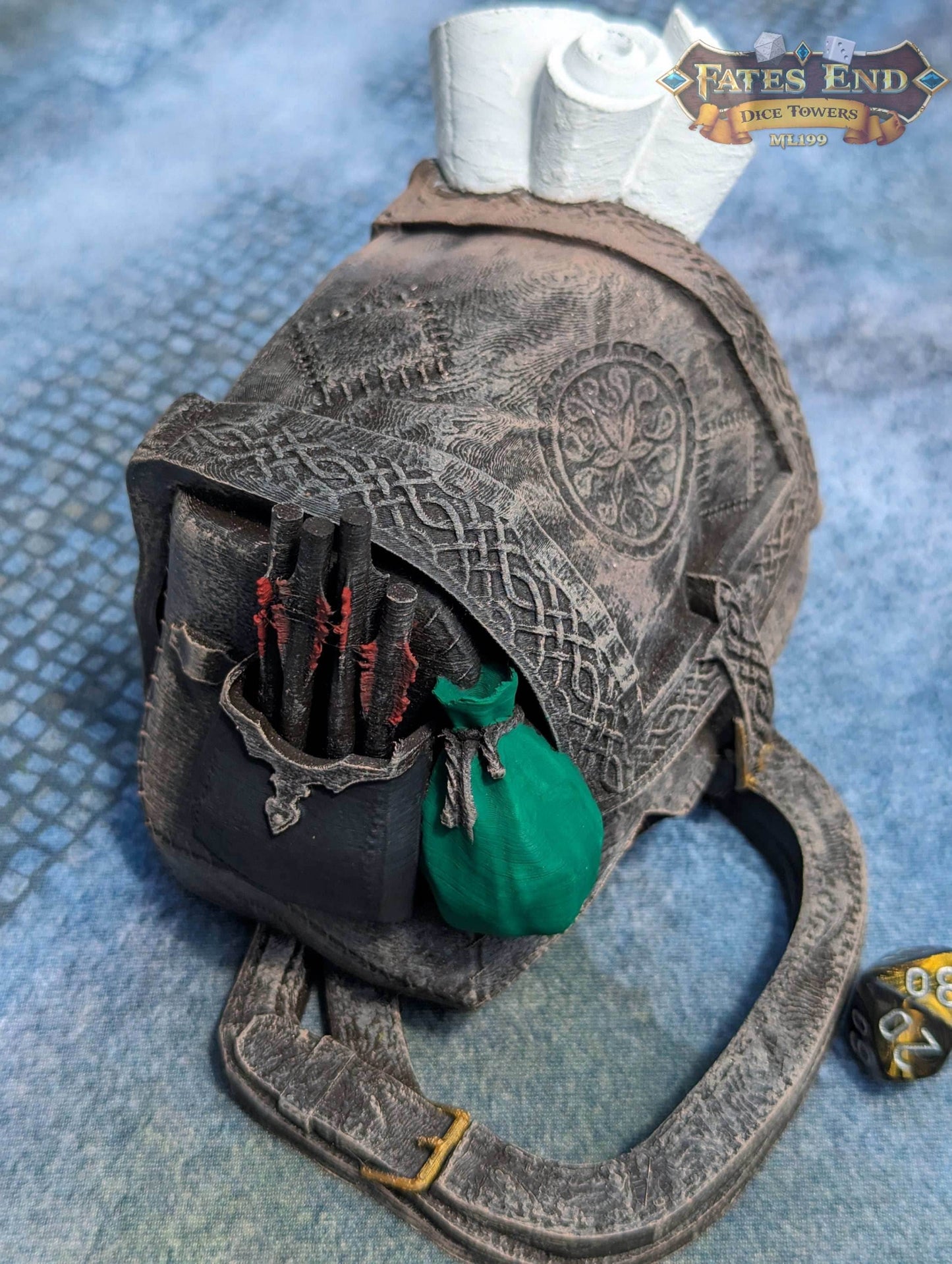 Rogue Pack 3D Printed Dice Tower - Fate's End Collection - Become a Shadow in the Night! - Black / Yes- Include Random Dice Set