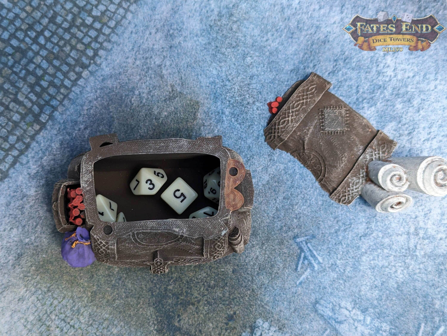 Rogue Pack 3D Printed Dice Jail | RPG Dice Vault | D20 Box | Player Gift - Fate's End Collection - Keep your mischievous dice in check! - Black / Yes- Include Random Dice Set