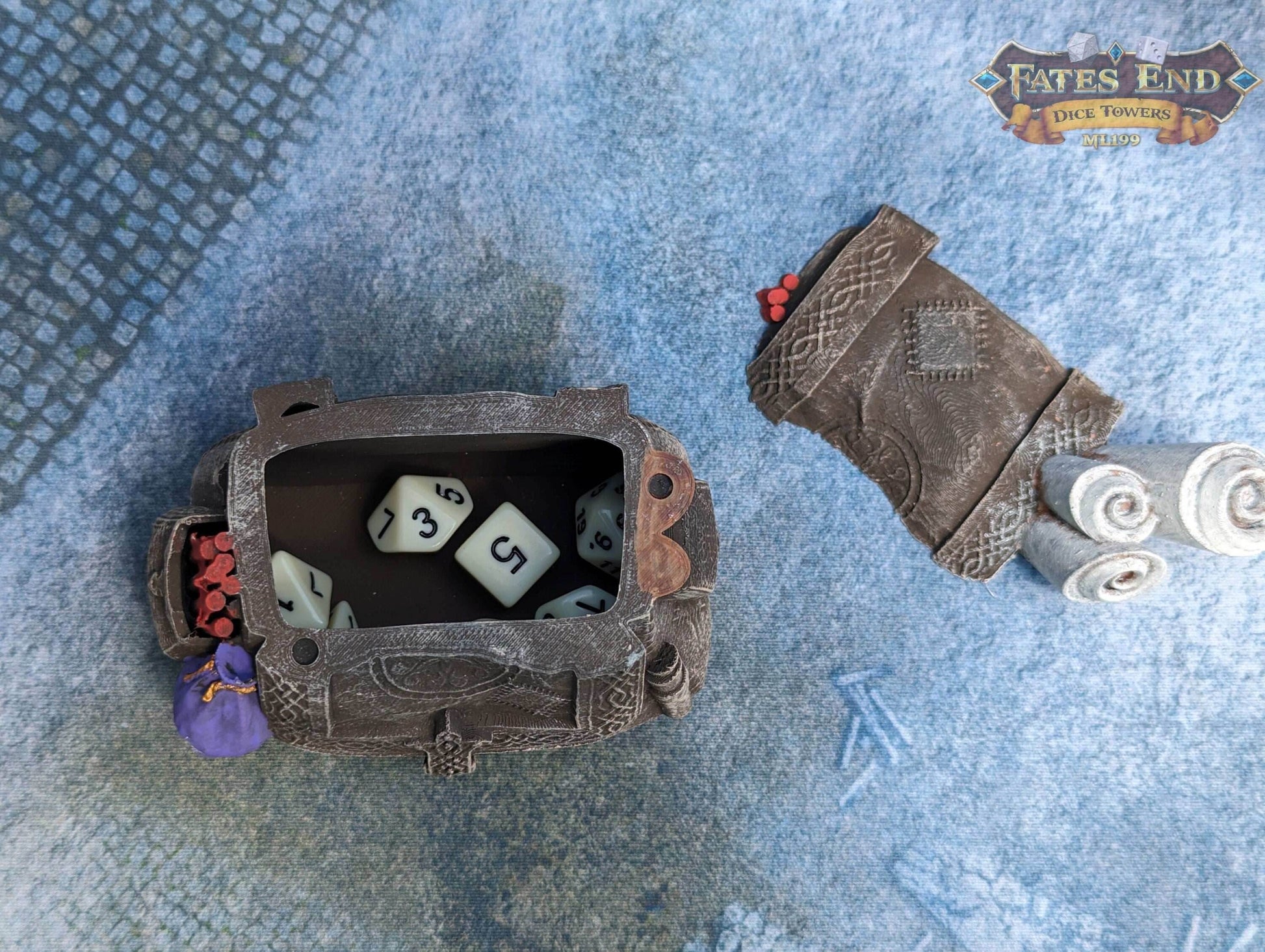 Rogue Pack 3D Printed Dice Jail | RPG Dice Vault | D20 Box | Player Gift - Fate's End Collection - Keep your mischievous dice in check! - Black / Yes- Include Random Dice Set