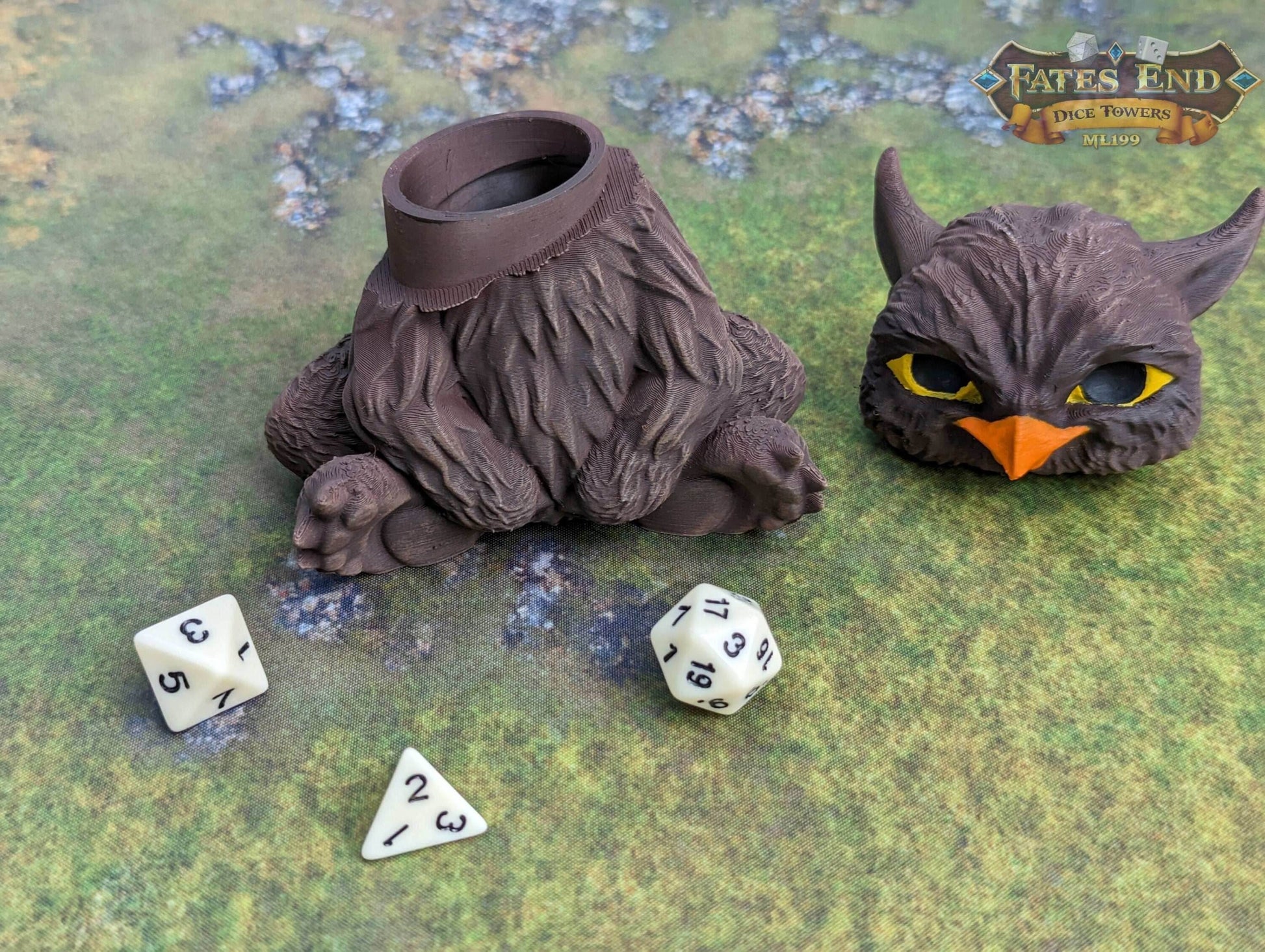 Owlbear Cub 3D Printed Dice Jail | RPG Dice Vault | D20 Storage Box | Wargaming - Player Gift - Nurture Your Dice with the Owlbear Cub! - Black / Yes- Include Random Dice Set