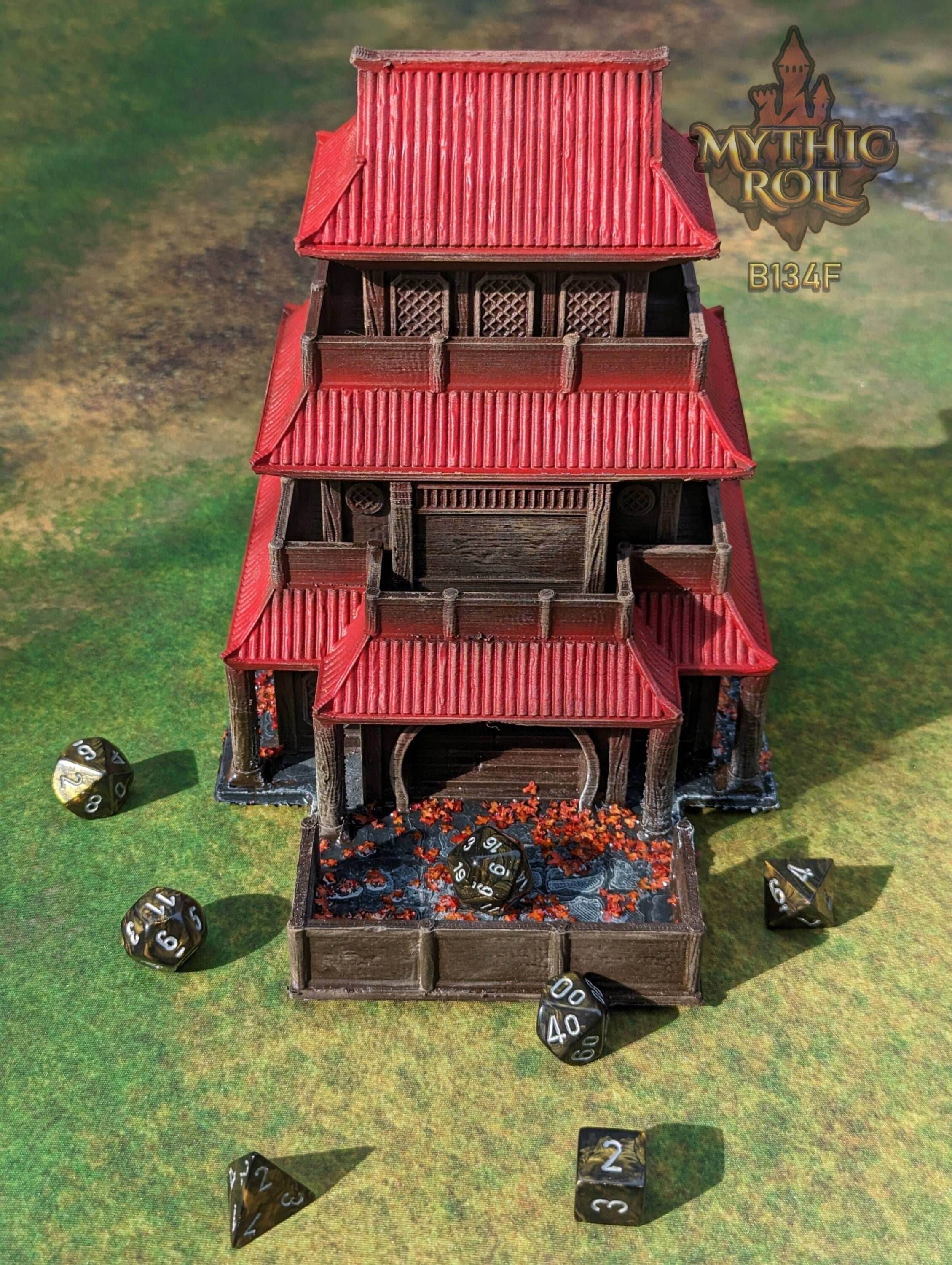 Shizuka Samurai Dice Tower - Mythic Roll by Unchained Games - Restore Honor in your journey! - Black / Yes- Include Random Dice Set