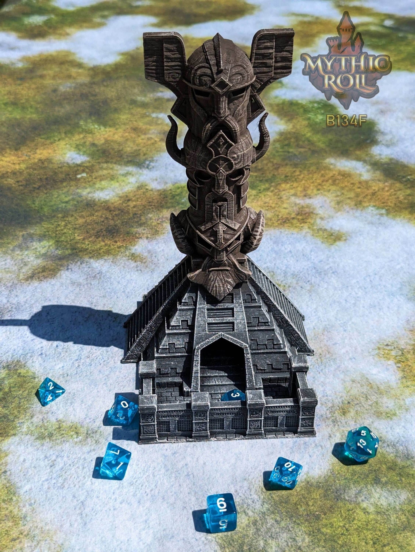 Viking 3D Printed Dice Tower - Mythic Roll Collection by Unchained Games - Channel your might in each roll! - Black / Yes- Include Random Dice Set