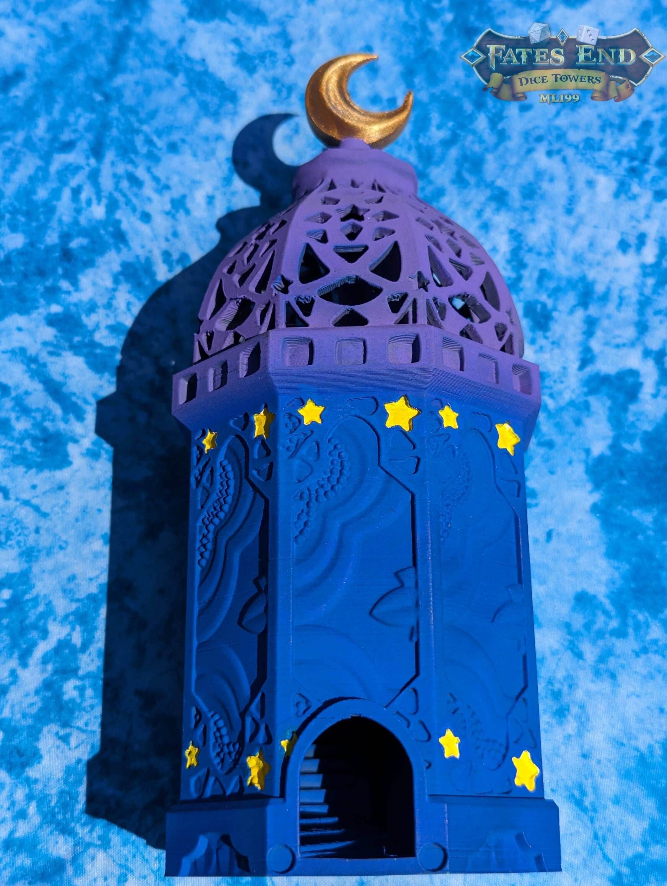 Lantern 3D Printed Dice Tower - Fate's End Furhaven Collection - Illuminate Your Destiny! - Black / Yes- Include Random Dice Set