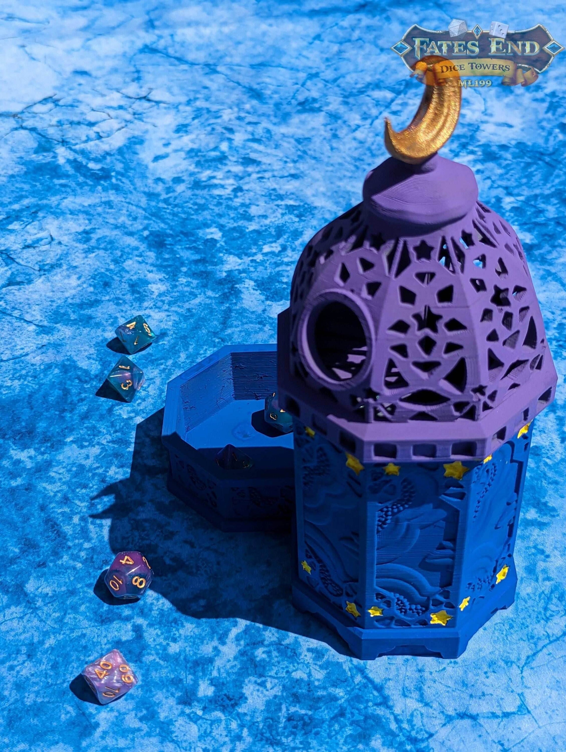Lantern 3D Printed Dice Tower - Fate's End Furhaven Collection - Illuminate Your Destiny! - Black / Yes- Include Random Dice Set