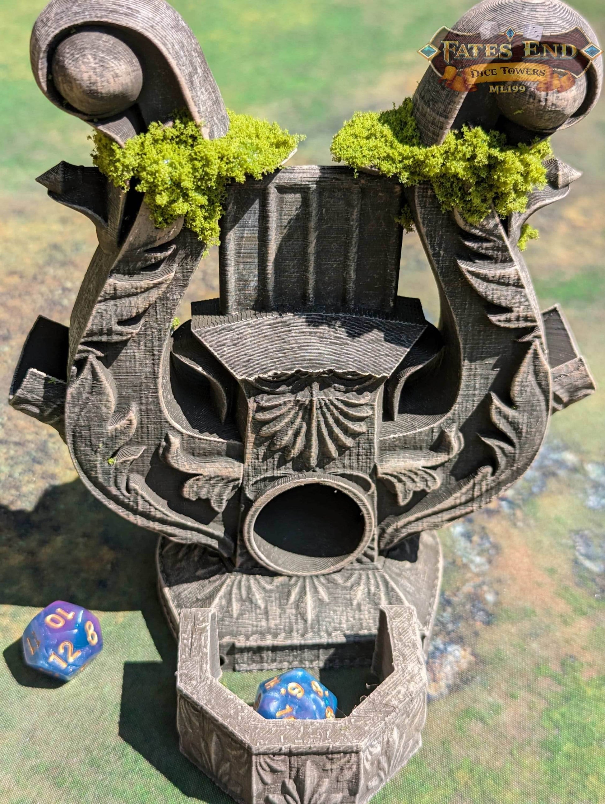 Bard's Lyre Dice Tower - Fate's End Collection - Echoes of Epic Tales with Every Dice Serenade. - Black / Yes- Include Random Dice Set