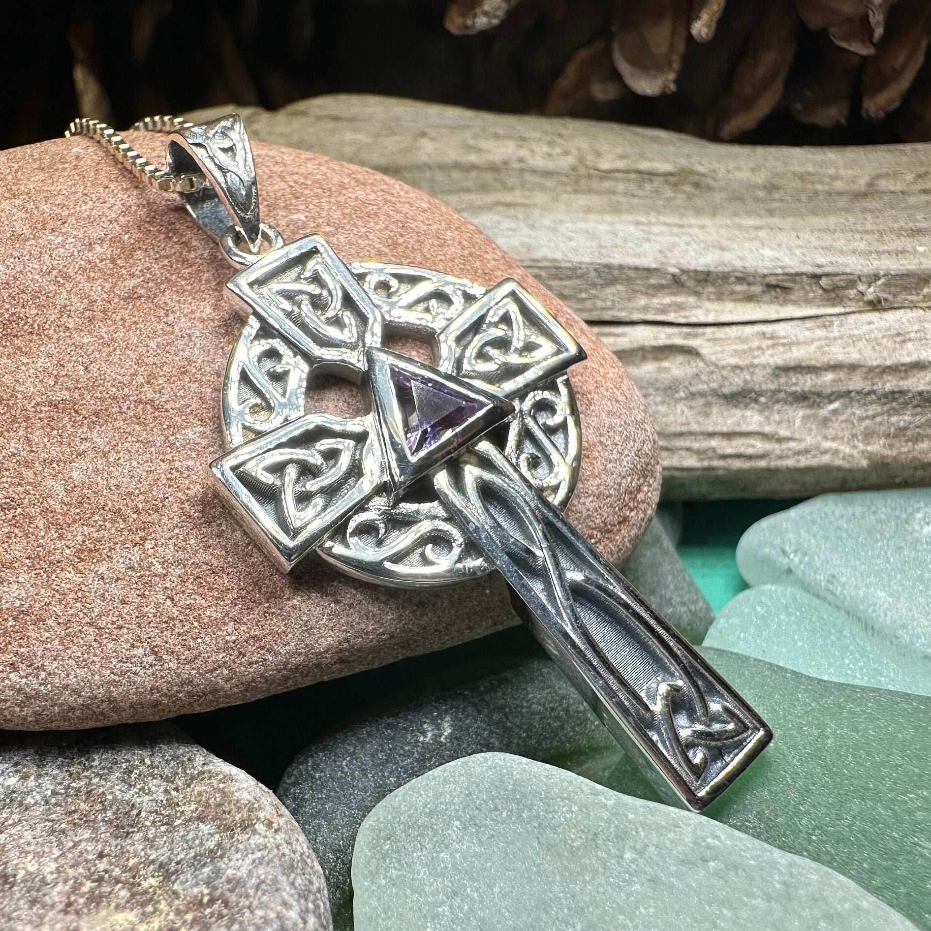 Recovery Celtic Cross Necklace - 18 / Amethyst