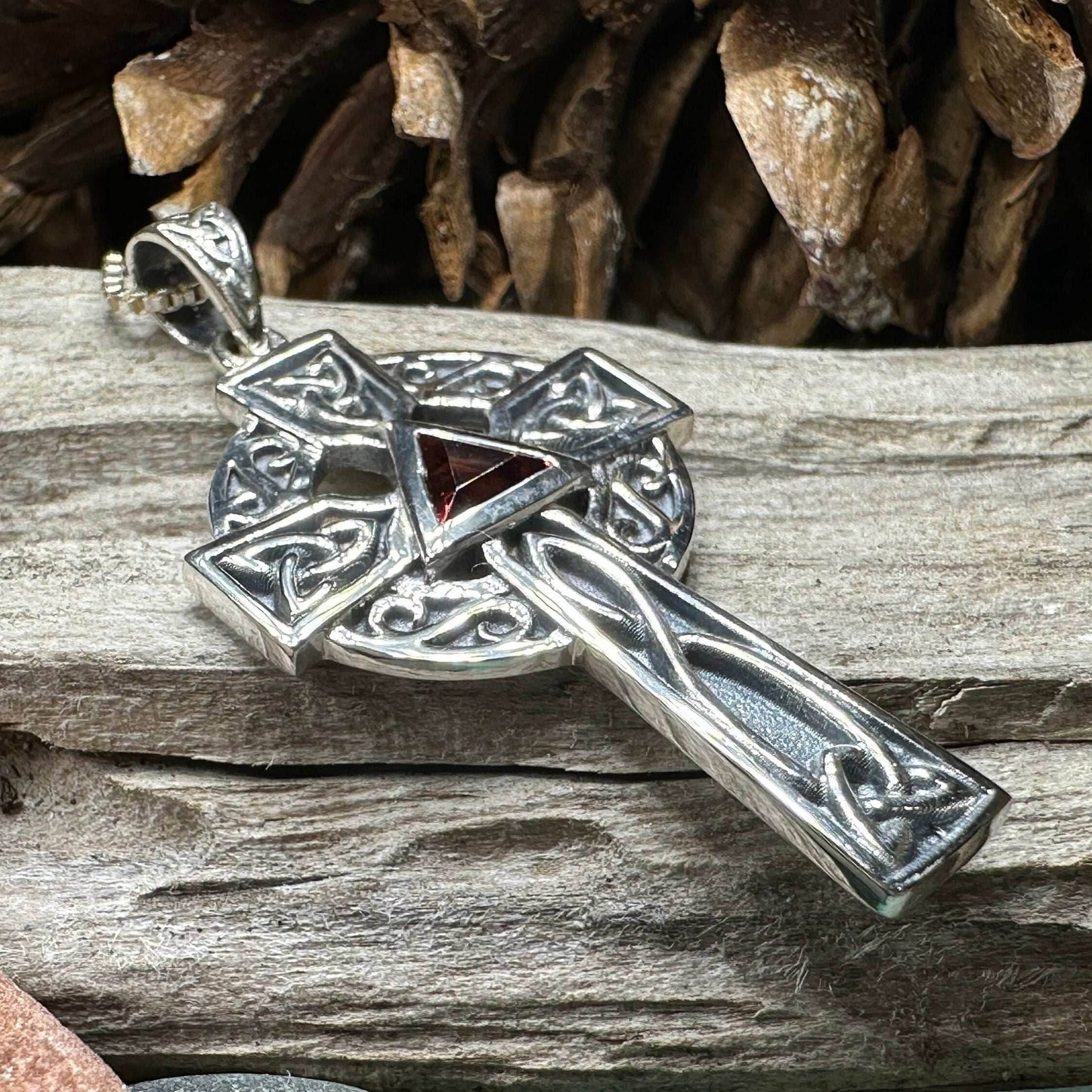 Recovery Celtic Cross Necklace - 18 / Garnet