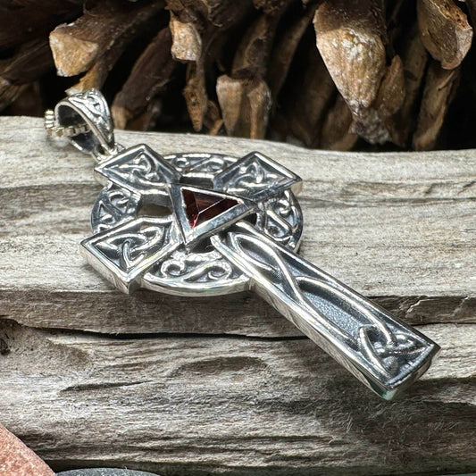 Recovery Celtic Cross Necklace - 18 / Garnet