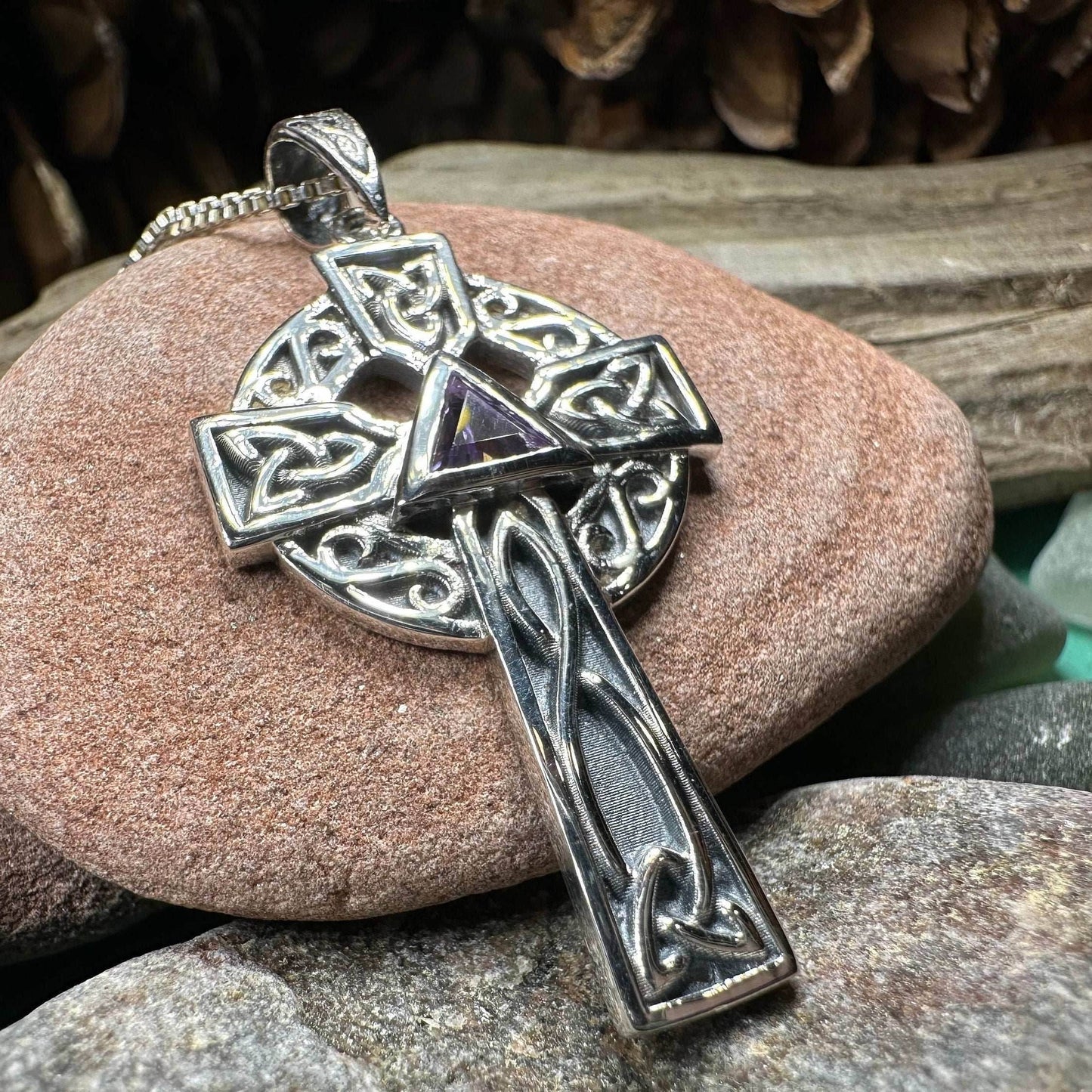 Recovery Celtic Cross Necklace - 18 / Amethyst