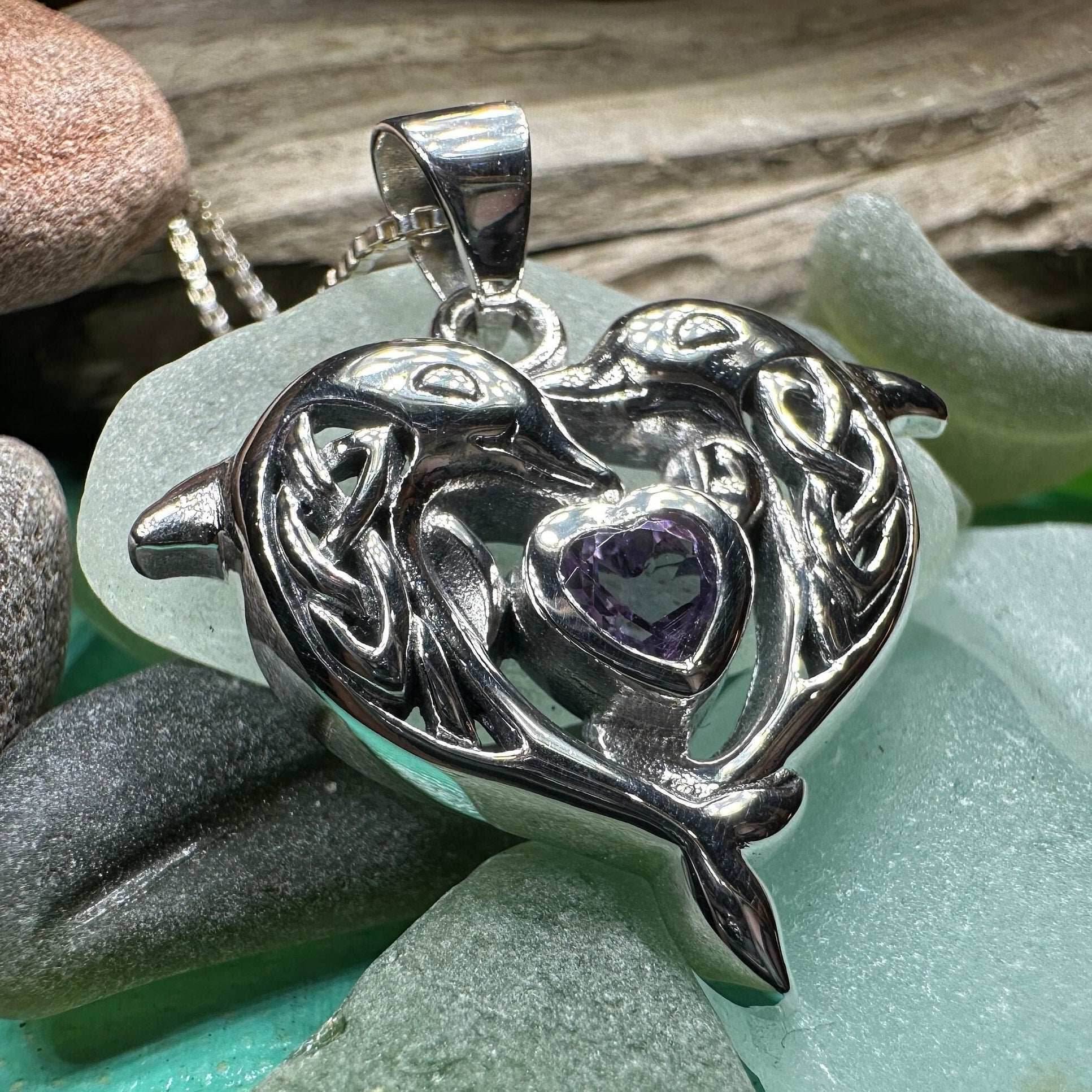 Hebrides Celtic Dolphin Necklace - 18 / Amethyst