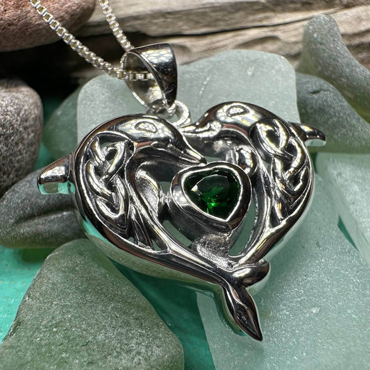 Hebrides Celtic Dolphin Necklace - 18 / Emerald Zirconia