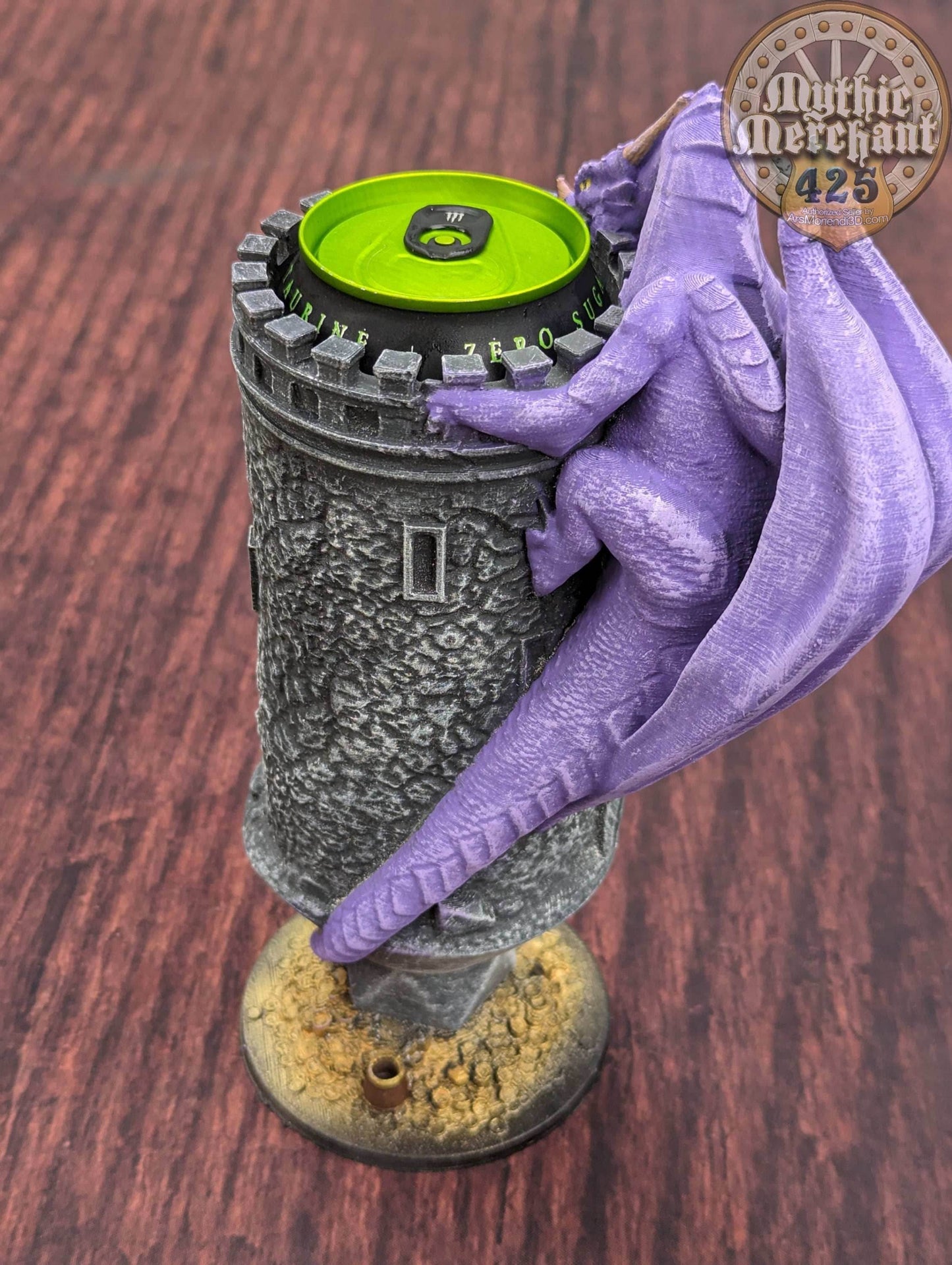 Dungeon Master 3D Printed Koozie- Dragon Can Holder- Mythic Mugs by Ars Moriendi 3D- Unleash Your Inner Game Master! - Black / Threaded with Lid