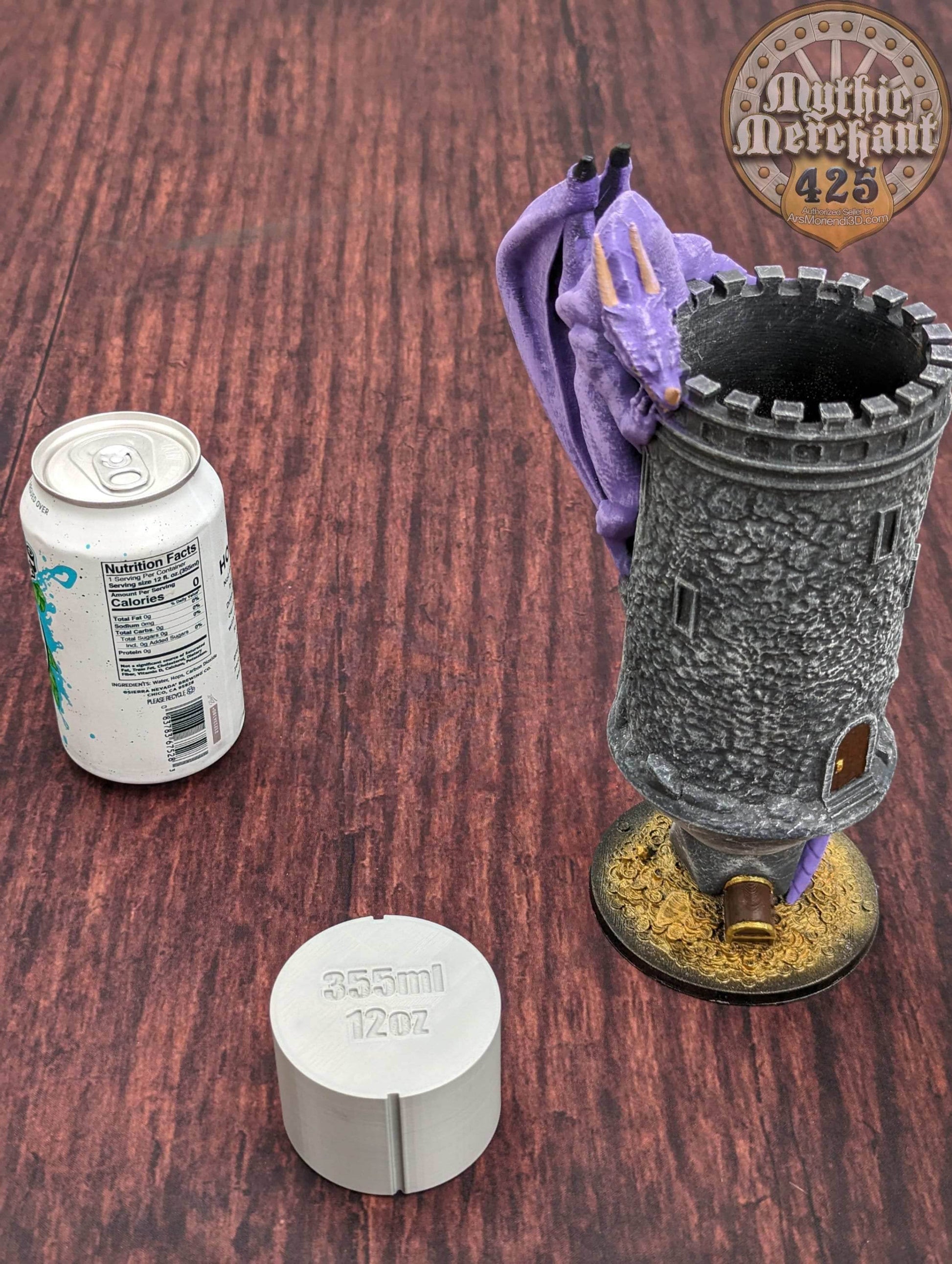 Dungeon Master 3D Printed Koozie- Dragon Can Holder- Mythic Mugs by Ars Moriendi 3D- Unleash Your Inner Game Master! - Black / Threaded with Lid