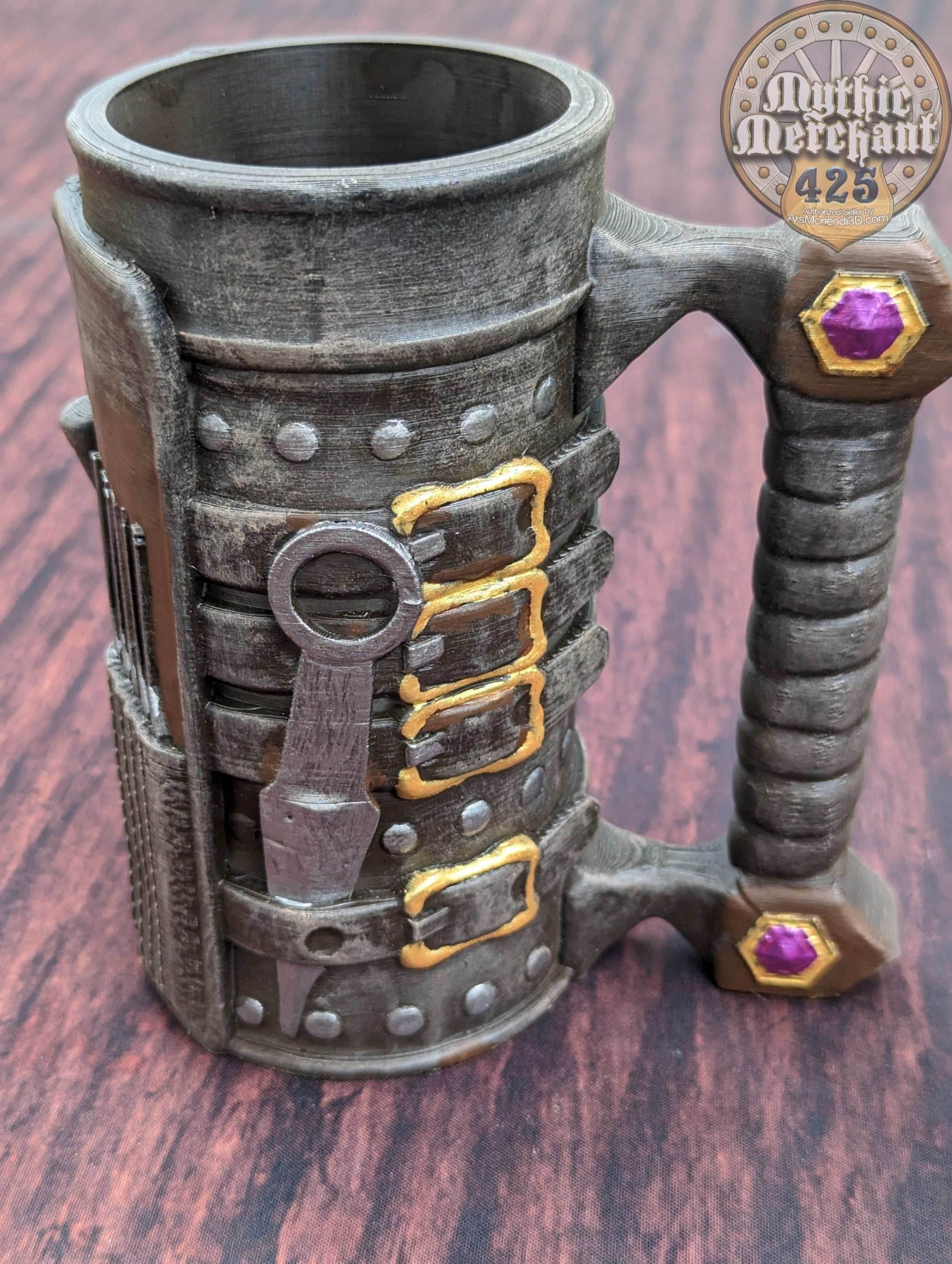 Rogue-Thief Mythic Mug Dice Vault & Can Holder- Mythic Mugs- Ars Moriendi 3D- Unleash Devious Delights! - Black / Threaded with Lid