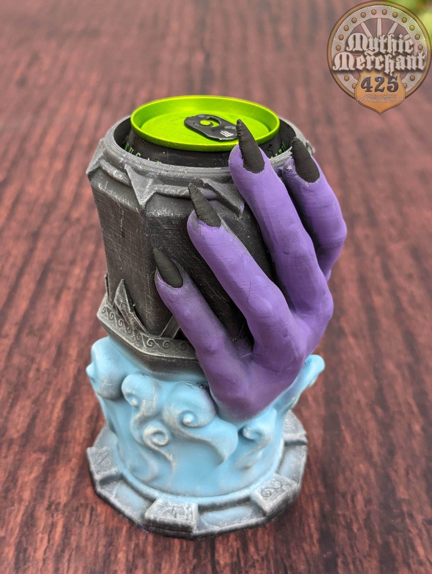 Sorcerer 3D Printed Can Holder- Mythic Mugs Collection by Ars Moriendi 3D- Harness Mystic Powers! - Black / Threaded with Lid