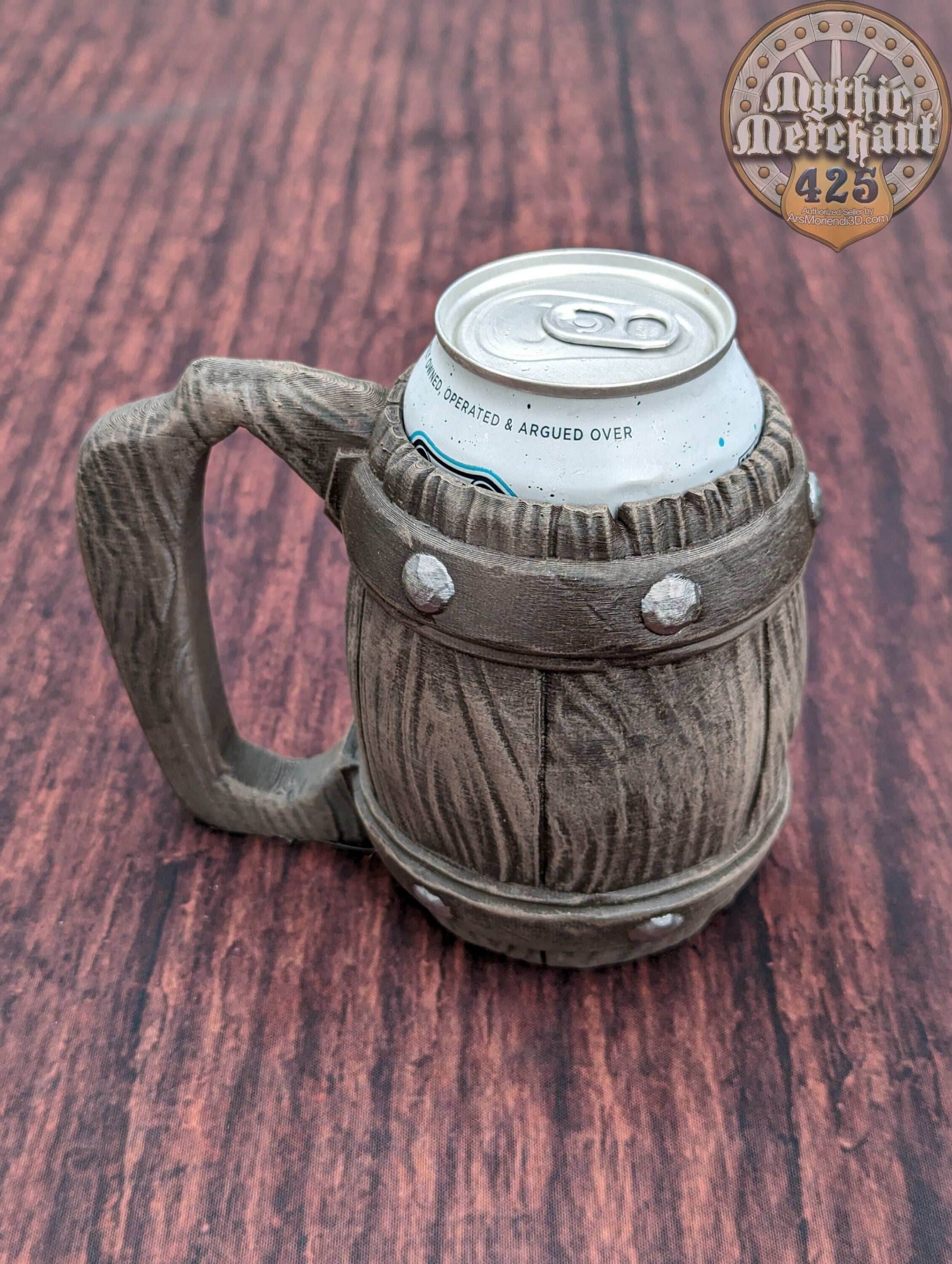 Tavern Style 3D Printed Can Holder- Mythic Mugs Collection by Ars Moriendi 3D- Quench Your Thirst for Adventure! - Black / Threaded with Lid