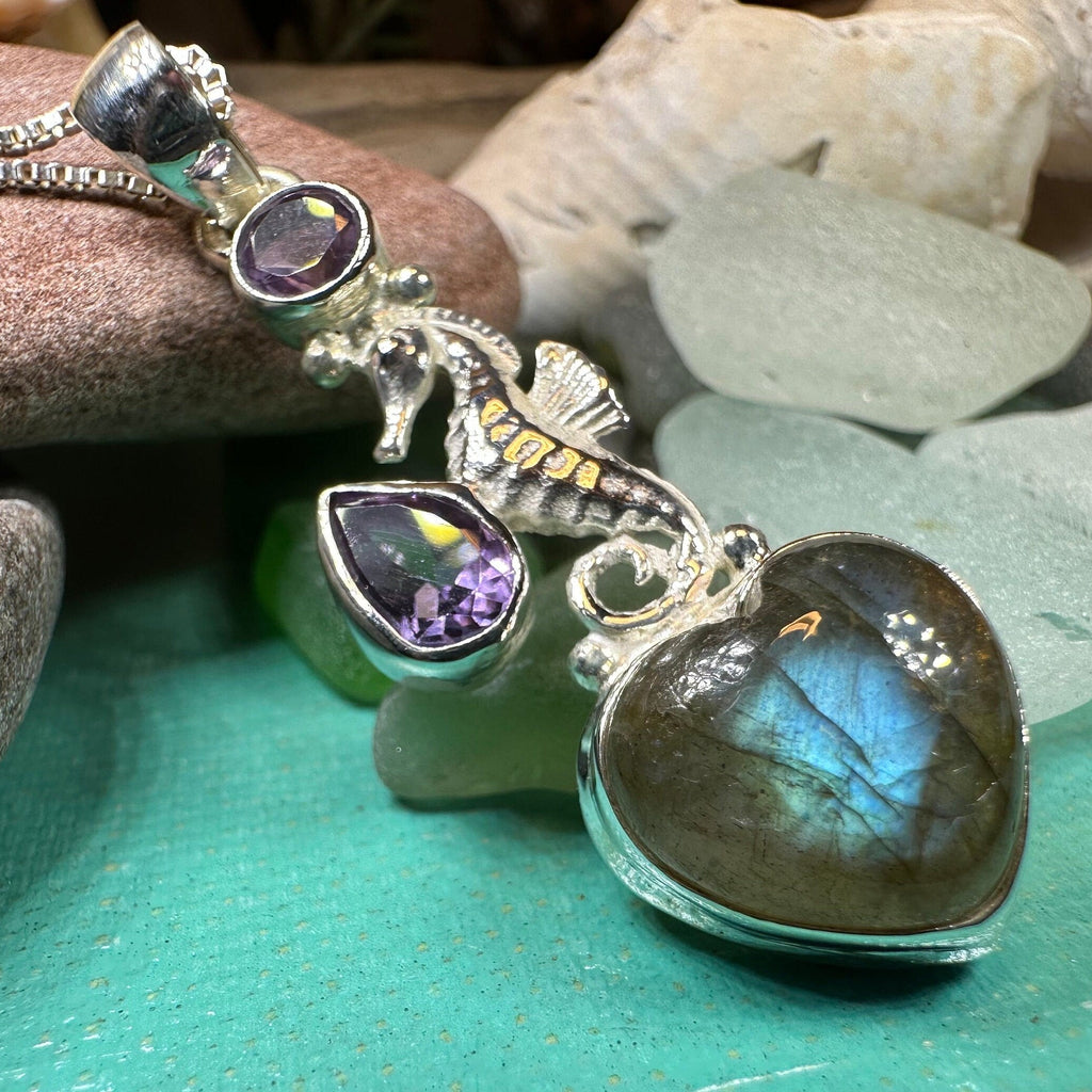 Seamist Seahorse Labradorite Necklace