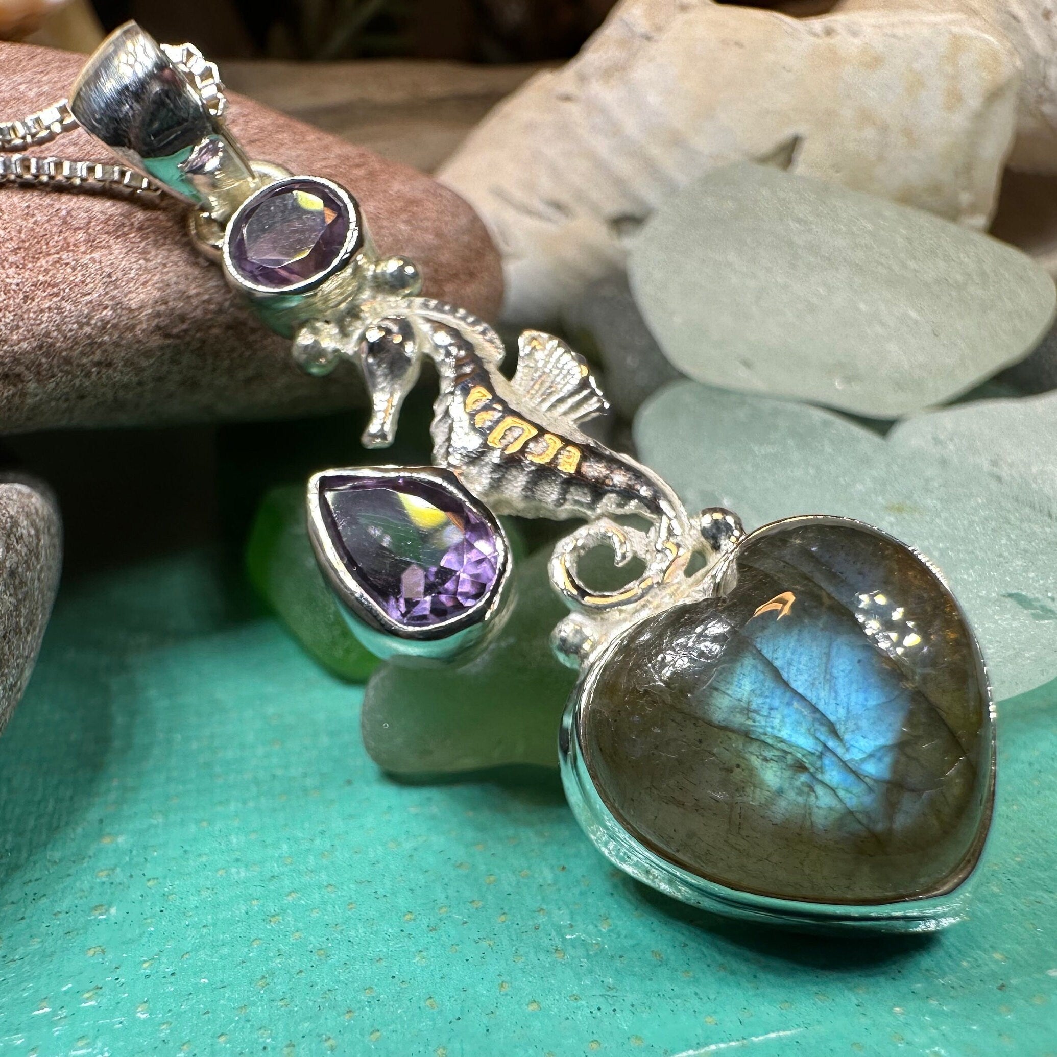 Seamist Seahorse Labradorite Necklace