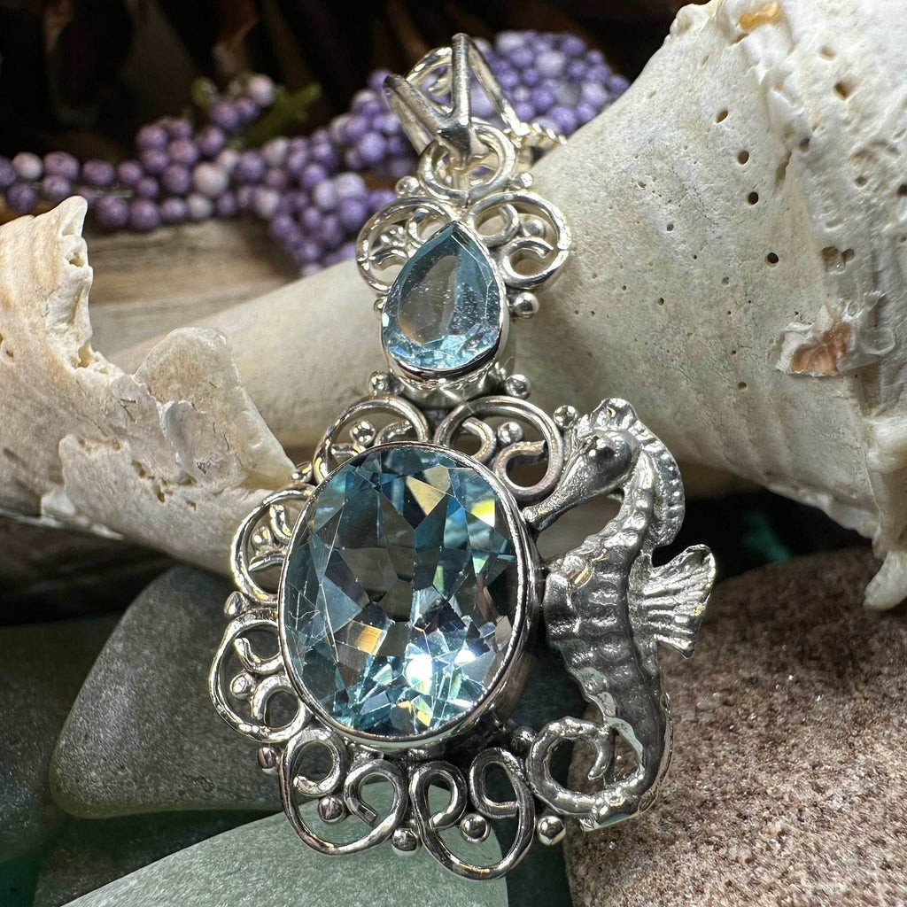 Seasong Seahorse Necklace - 18 / Blue Topaz
