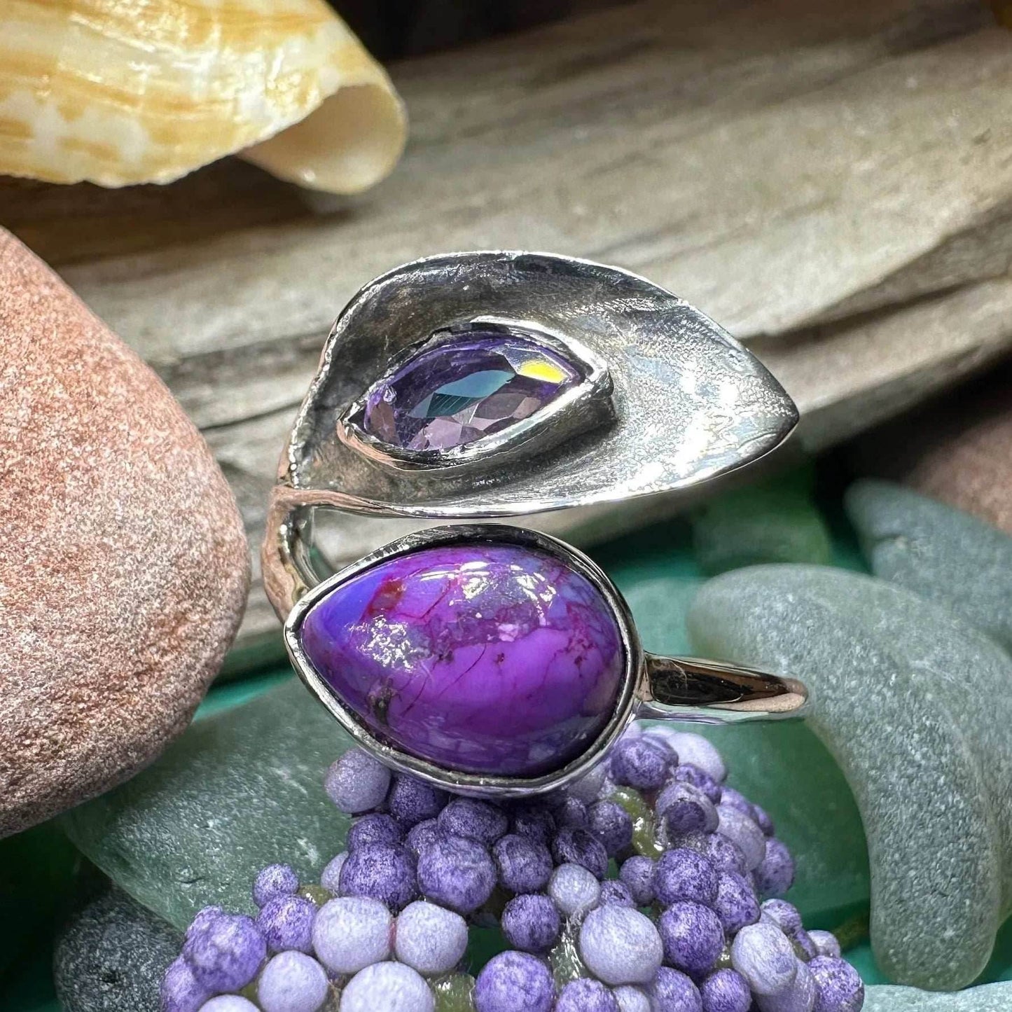 Courtney Celtic Spring Ring - 9 / Turquoise/Amethyst