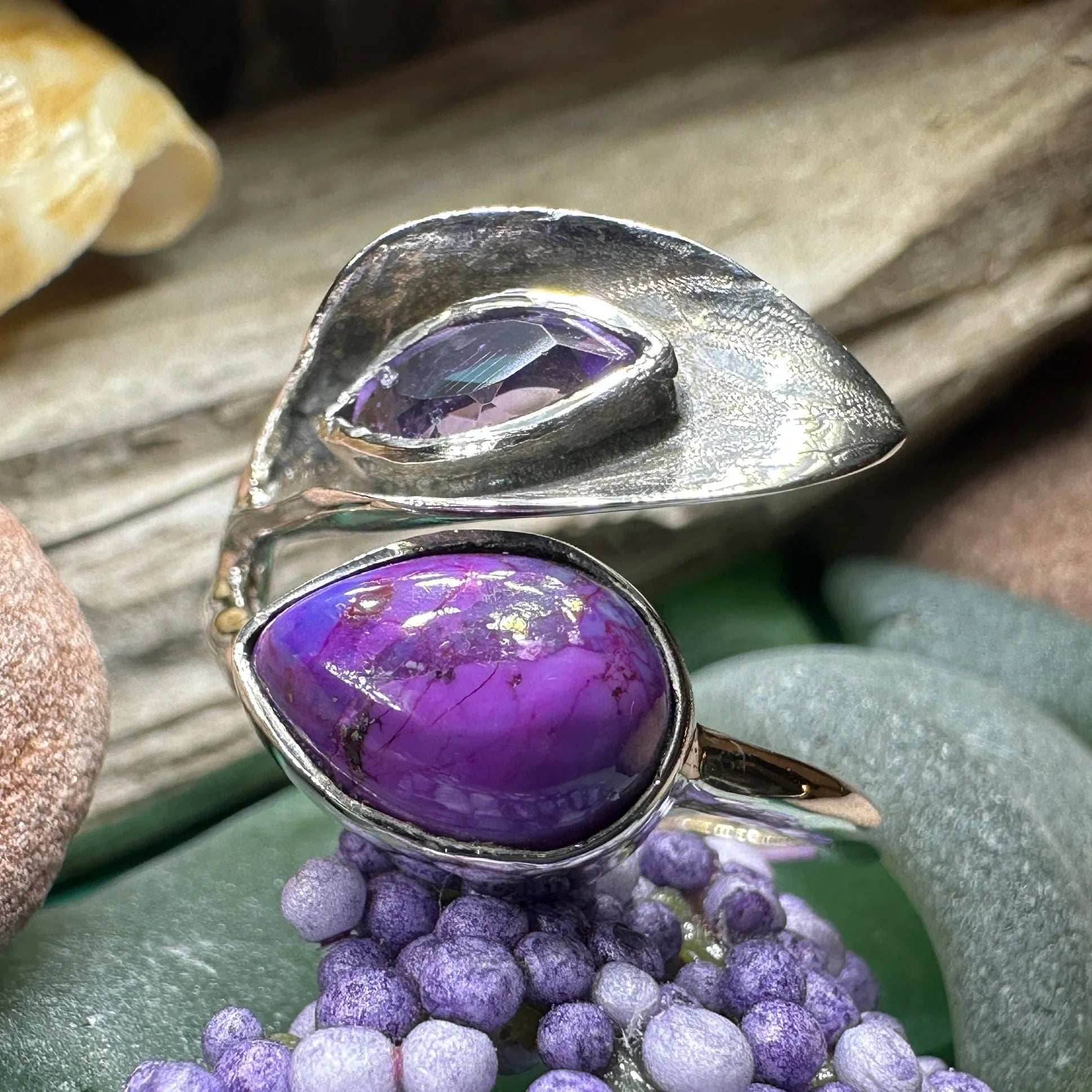 Courtney Celtic Spring Ring - 9 / Rainbow Moonstone